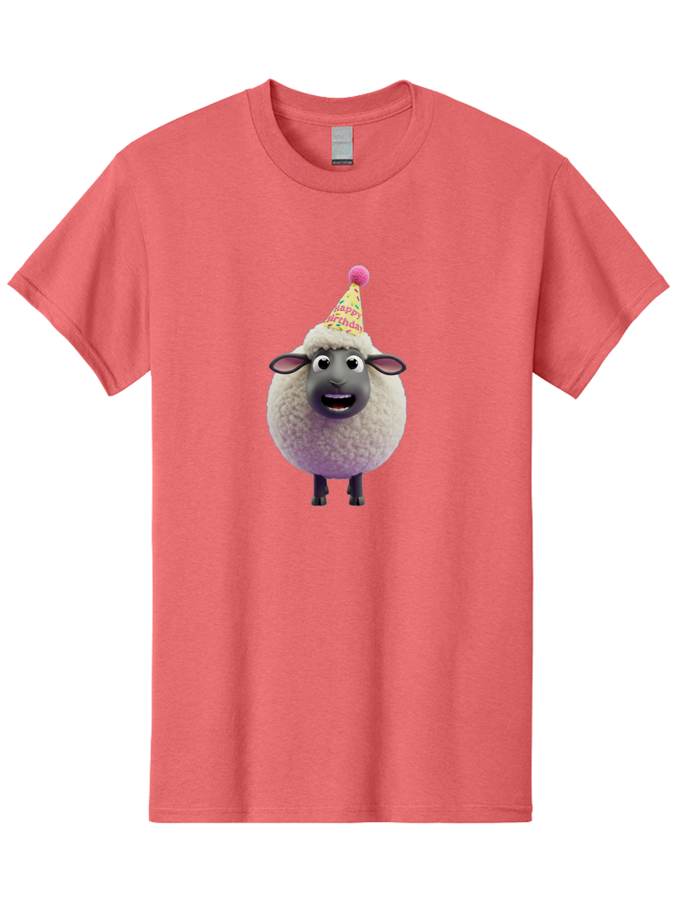 Happy-Birthday-Sheep Men'S Graphic Tee, 100% Cotton, Comfortable Casual Summer Wear, Machine Washable, Sheep In Party Hat, Happy Birthday, Cute Cartoon Character, Funny Animal, Celebration, Birthday Party, Fluffy Sheep, Cartoon Sheep, Bad189
