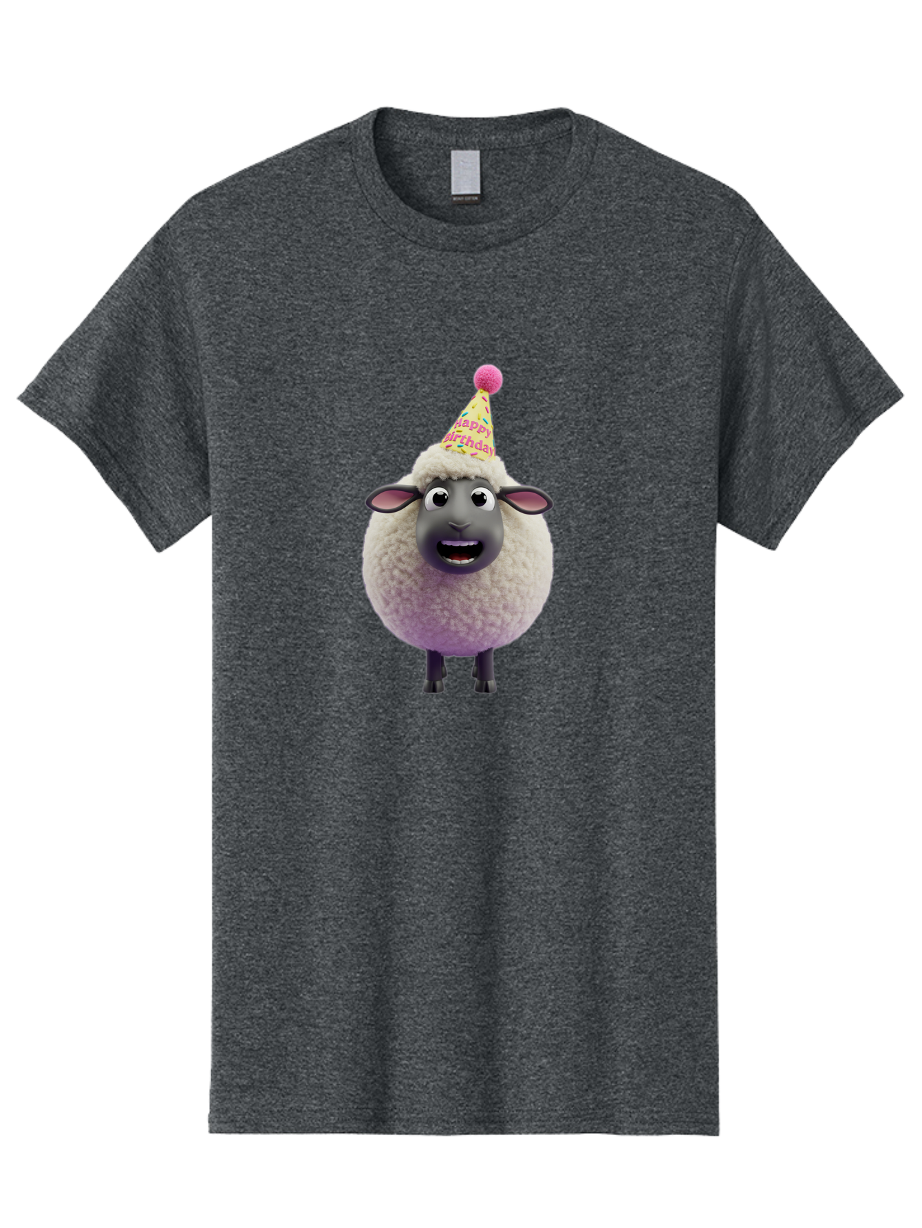 Happy-Birthday-Sheep Men'S Graphic Tee, 100% Cotton, Comfortable Casual Summer Wear, Machine Washable, Sheep In Party Hat, Happy Birthday, Cute Cartoon Character, Funny Animal, Celebration, Birthday Party, Fluffy Sheep, Cartoon Sheep, Bad189