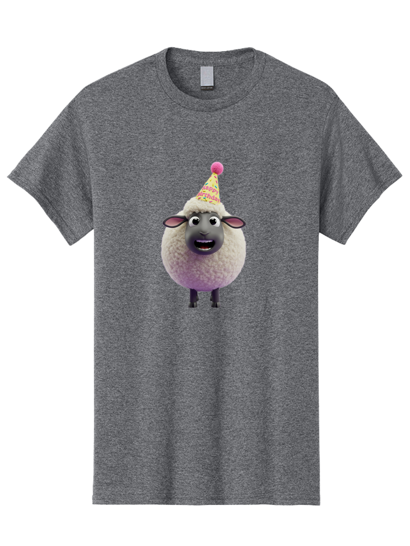 Happy-Birthday-Sheep Men'S Graphic Tee, 100% Cotton, Comfortable Casual Summer Wear, Machine Washable, Sheep In Party Hat, Happy Birthday, Cute Cartoon Character, Funny Animal, Celebration, Birthday Party, Fluffy Sheep, Cartoon Sheep, Bad189