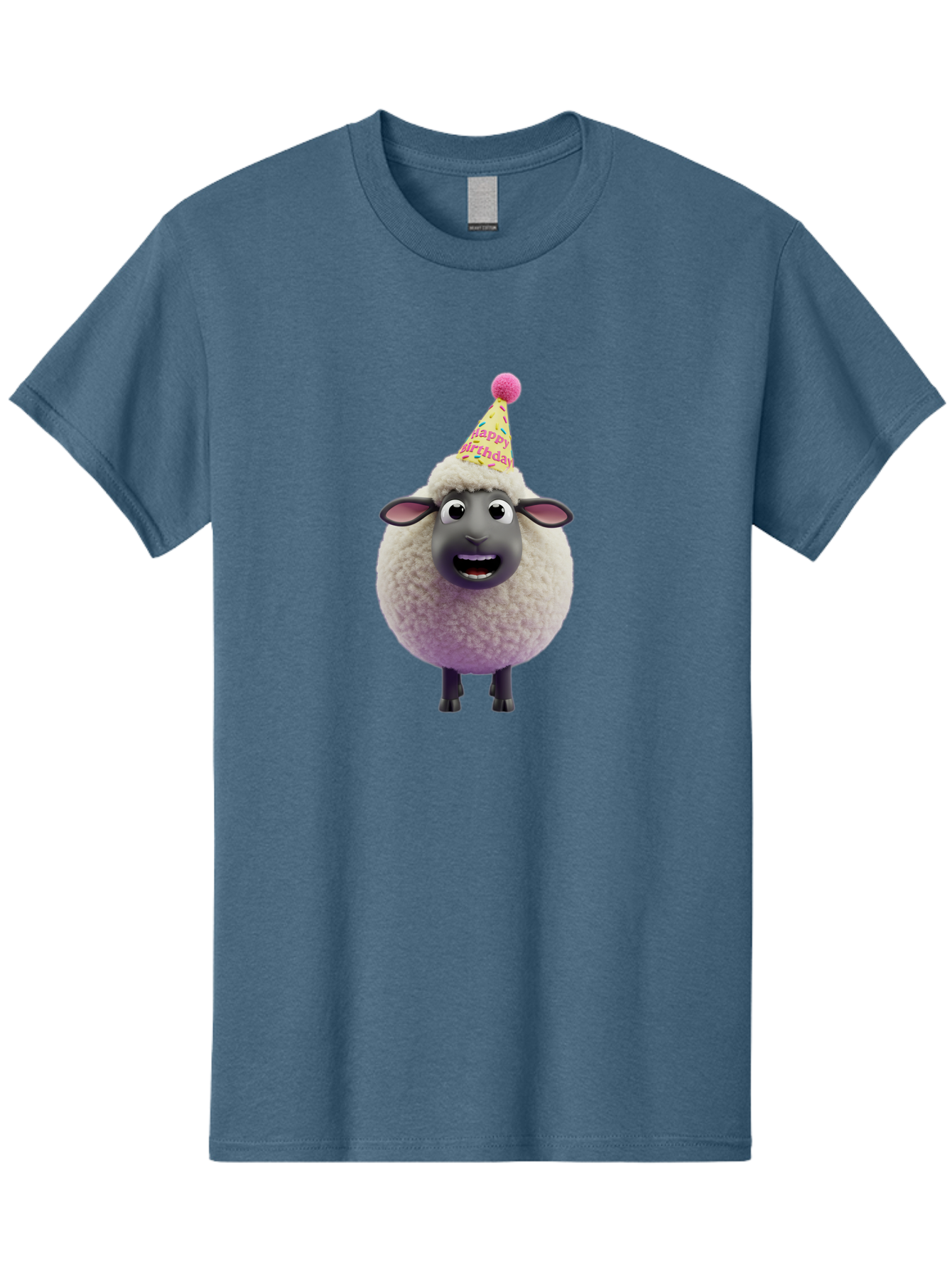 Happy-Birthday-Sheep Men'S Graphic Tee, 100% Cotton, Comfortable Casual Summer Wear, Machine Washable, Sheep In Party Hat, Happy Birthday, Cute Cartoon Character, Funny Animal, Celebration, Birthday Party, Fluffy Sheep, Cartoon Sheep, Bad189