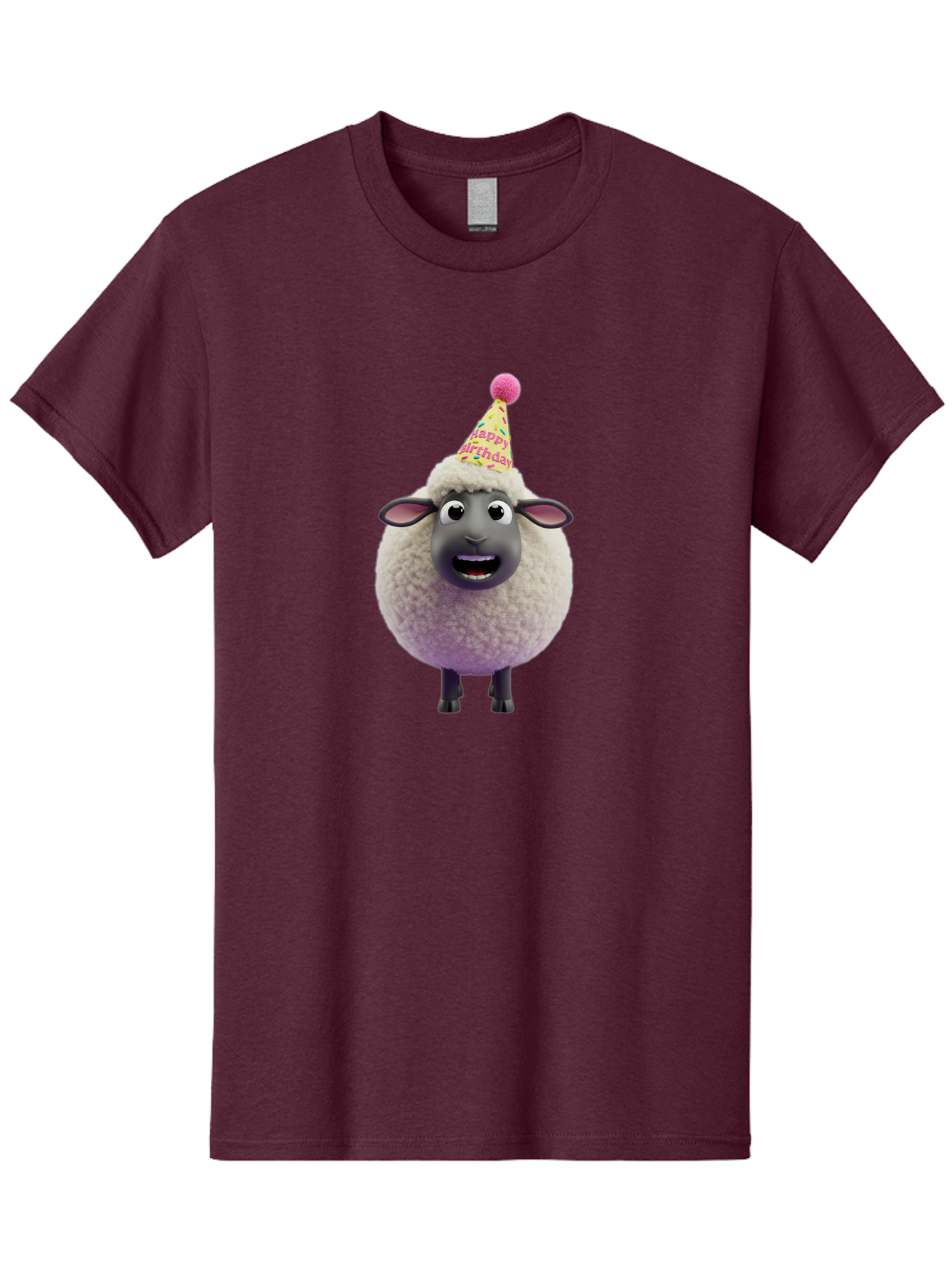 Happy-Birthday-Sheep Men'S Graphic Tee, 100% Cotton, Comfortable Casual Summer Wear, Machine Washable, Sheep In Party Hat, Happy Birthday, Cute Cartoon Character, Funny Animal, Celebration, Birthday Party, Fluffy Sheep, Cartoon Sheep, Bad189