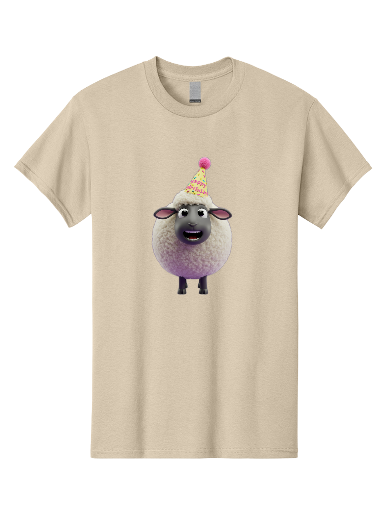 Happy-Birthday-Sheep Men'S Graphic Tee, 100% Cotton, Comfortable Casual Summer Wear, Machine Washable, Sheep In Party Hat, Happy Birthday, Cute Cartoon Character, Funny Animal, Celebration, Birthday Party, Fluffy Sheep, Cartoon Sheep, Bad189