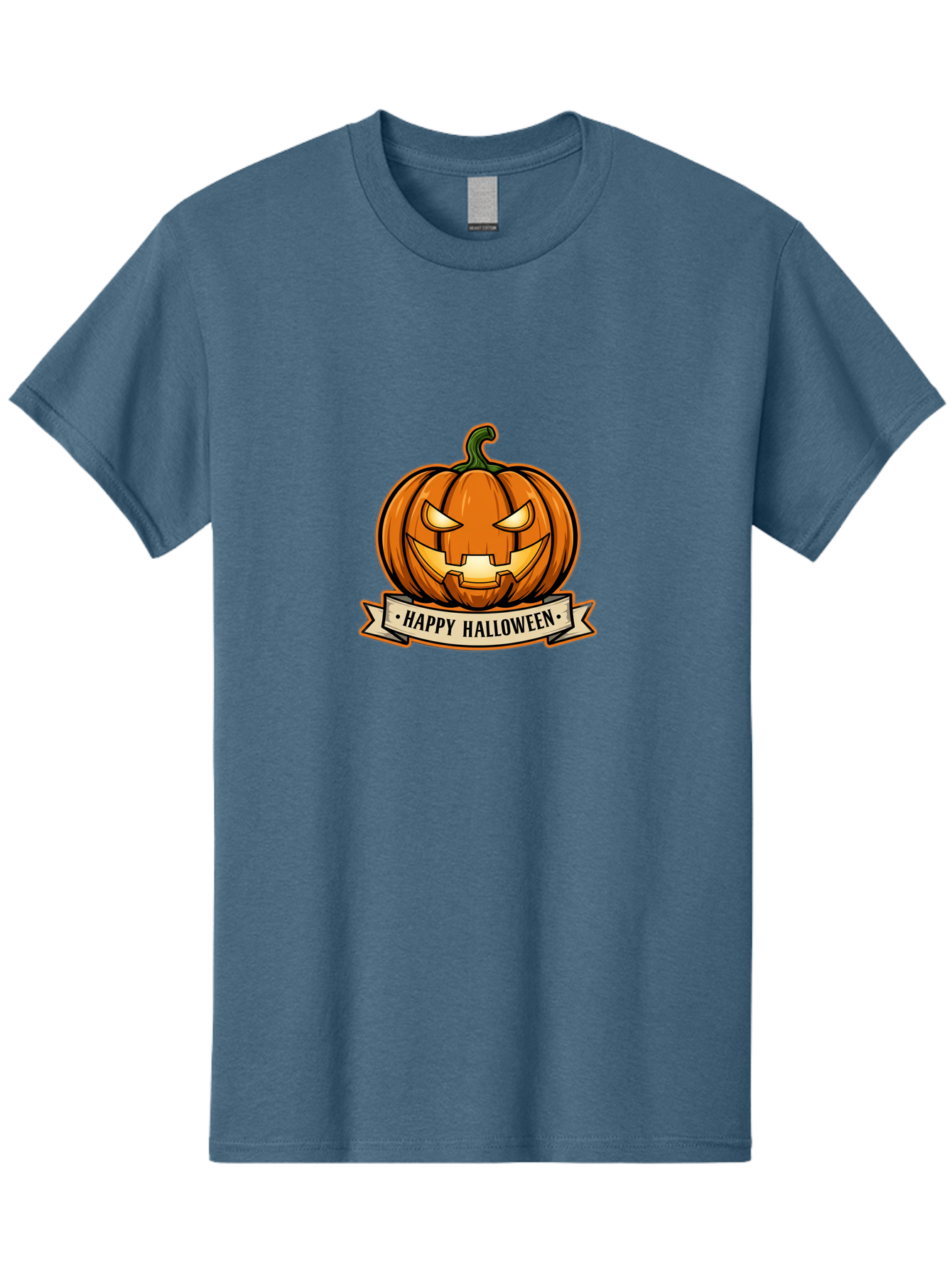 Happy-Halloween-Jack-O-Lantern Men'S Graphic Tee, 100% Cotton, Comfortable Casual Summer Wear, Machine Washable, Jack-O-Lantern, Halloween Pumpkin, Spooky Face, Orange Pumpkin, Festive Design, Happy Halloween Banner, Cartoon Illustration, Bad191