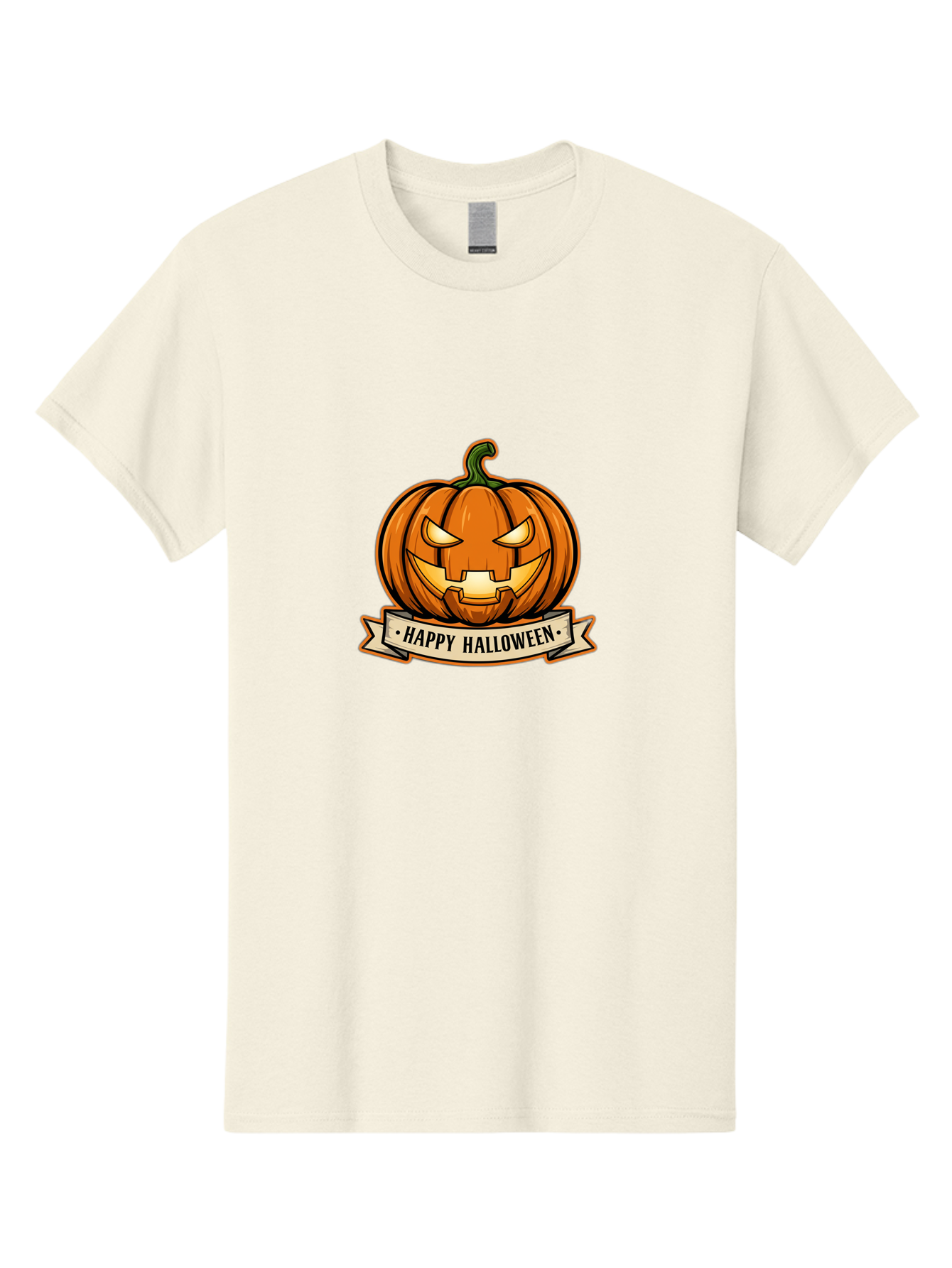 Happy-Halloween-Jack-O-Lantern Men'S Graphic Tee, 100% Cotton, Comfortable Casual Summer Wear, Machine Washable, Jack-O-Lantern, Halloween Pumpkin, Spooky Face, Orange Pumpkin, Festive Design, Happy Halloween Banner, Cartoon Illustration, Bad191