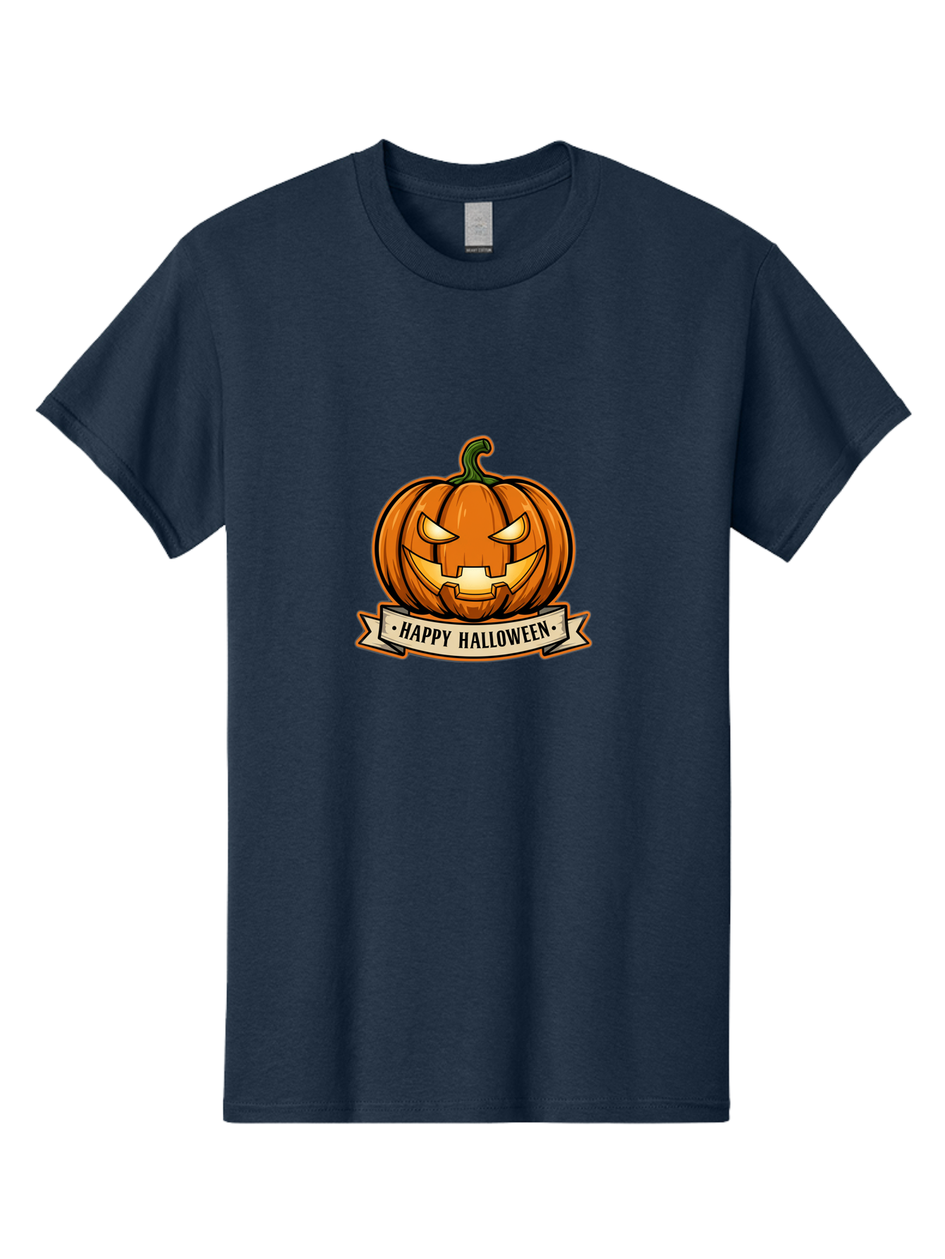Happy-Halloween-Jack-O-Lantern Men'S Graphic Tee, 100% Cotton, Comfortable Casual Summer Wear, Machine Washable, Jack-O-Lantern, Halloween Pumpkin, Spooky Face, Orange Pumpkin, Festive Design, Happy Halloween Banner, Cartoon Illustration, Bad191