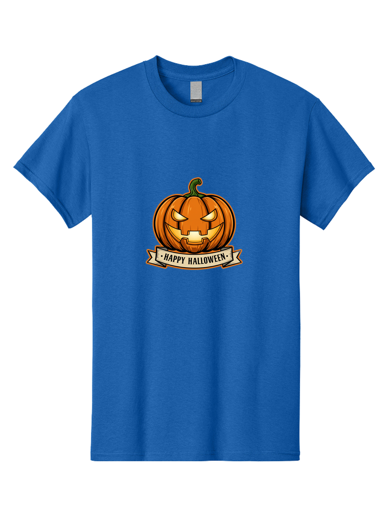 Happy-Halloween-Jack-O-Lantern Men'S Graphic Tee, 100% Cotton, Comfortable Casual Summer Wear, Machine Washable, Jack-O-Lantern, Halloween Pumpkin, Spooky Face, Orange Pumpkin, Festive Design, Happy Halloween Banner, Cartoon Illustration, Bad191