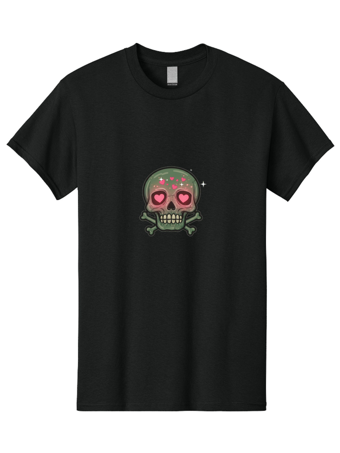 Heart-Eyes-Skull Men'S Graphic Tee, 100% Cotton, Comfortable Casual Summer Wear, Machine Washable, Cartoon Skull, Heart Eyes, Crossbones, Pink Hearts, Sparkles, Cute Skeleton, Quirky Design, Kawaii Art, Goth Charm, Edgy Aesthetic Bad194