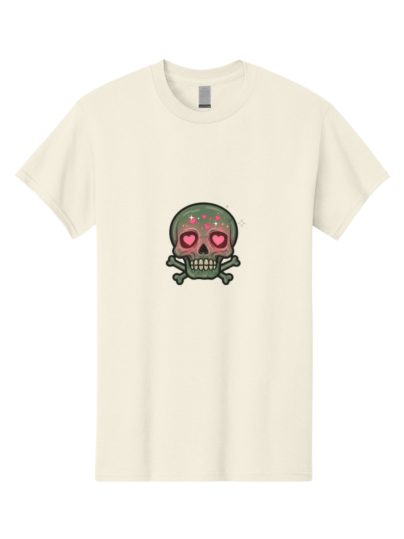 Heart-Eyes-Skull Men'S Graphic Tee, 100% Cotton, Comfortable Casual Summer Wear, Machine Washable, Cartoon Skull, Heart Eyes, Crossbones, Pink Hearts, Sparkles, Cute Skeleton, Quirky Design, Kawaii Art, Goth Charm, Edgy Aesthetic Bad194