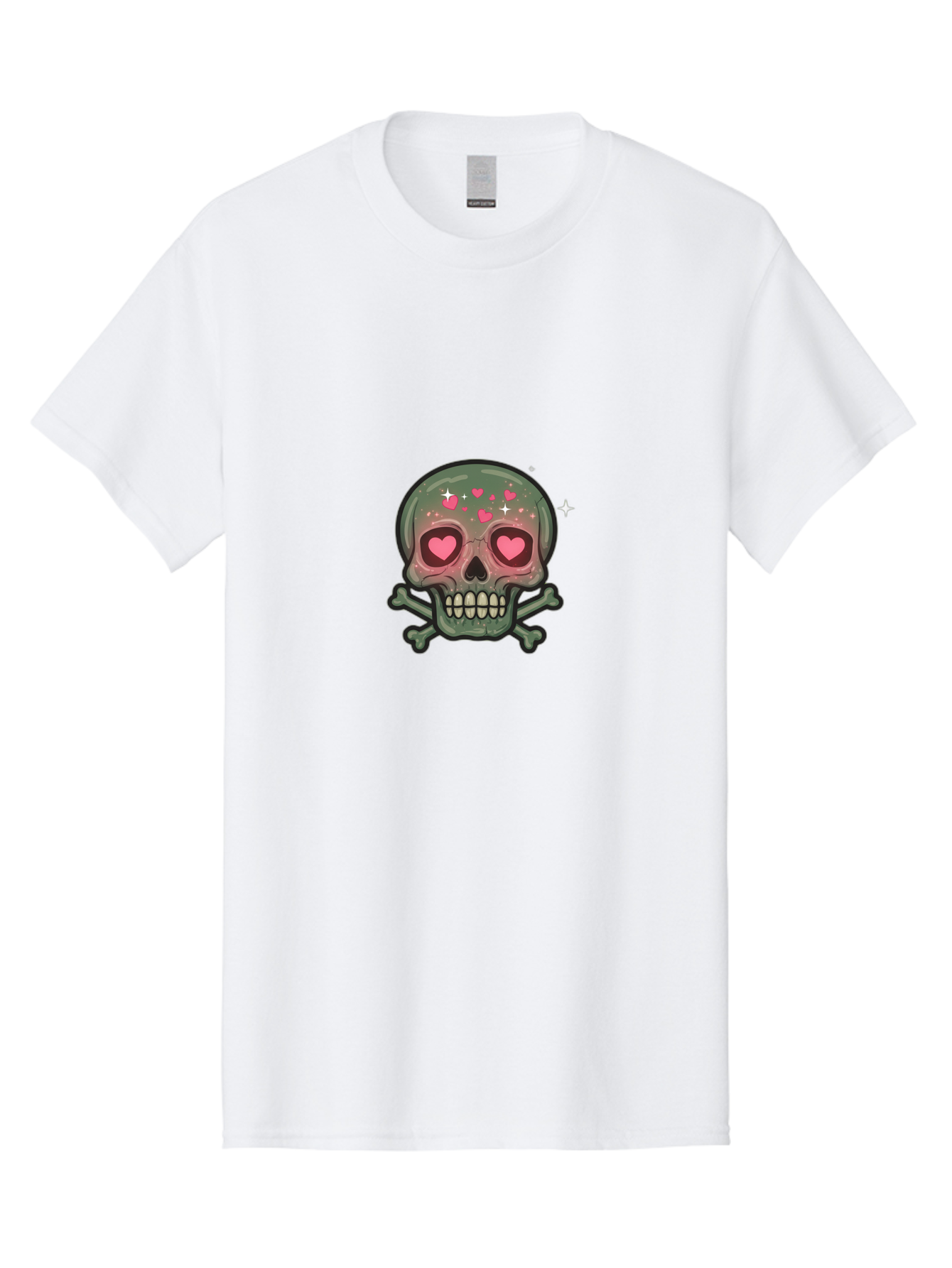 Heart-Eyes-Skull Men'S Graphic Tee, 100% Cotton, Comfortable Casual Summer Wear, Machine Washable, Cartoon Skull, Heart Eyes, Crossbones, Pink Hearts, Sparkles, Cute Skeleton, Quirky Design, Kawaii Art, Goth Charm, Edgy Aesthetic Bad194