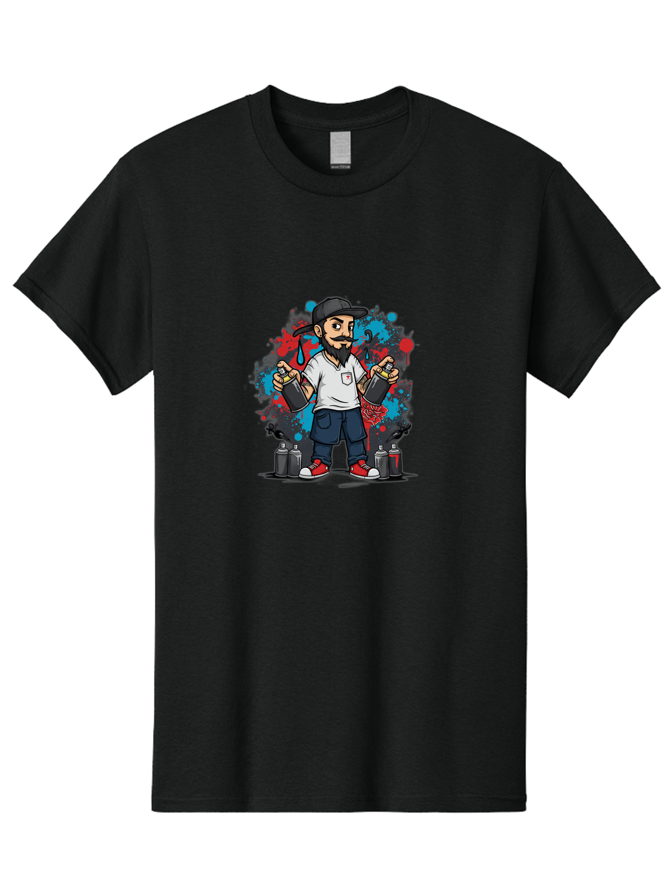Hip-Hop-Bearded-Man Men'S Graphic Tee, 100% Cotton, Comfortable Casual Summer Wear, Machine Washable, Street Art, Graffiti Artist, Urban Culture, Spray Paint, Vibrant Colors, Bold Expression, Artistic Creativity, Tattooed Arms, Casual Wear Bad195
