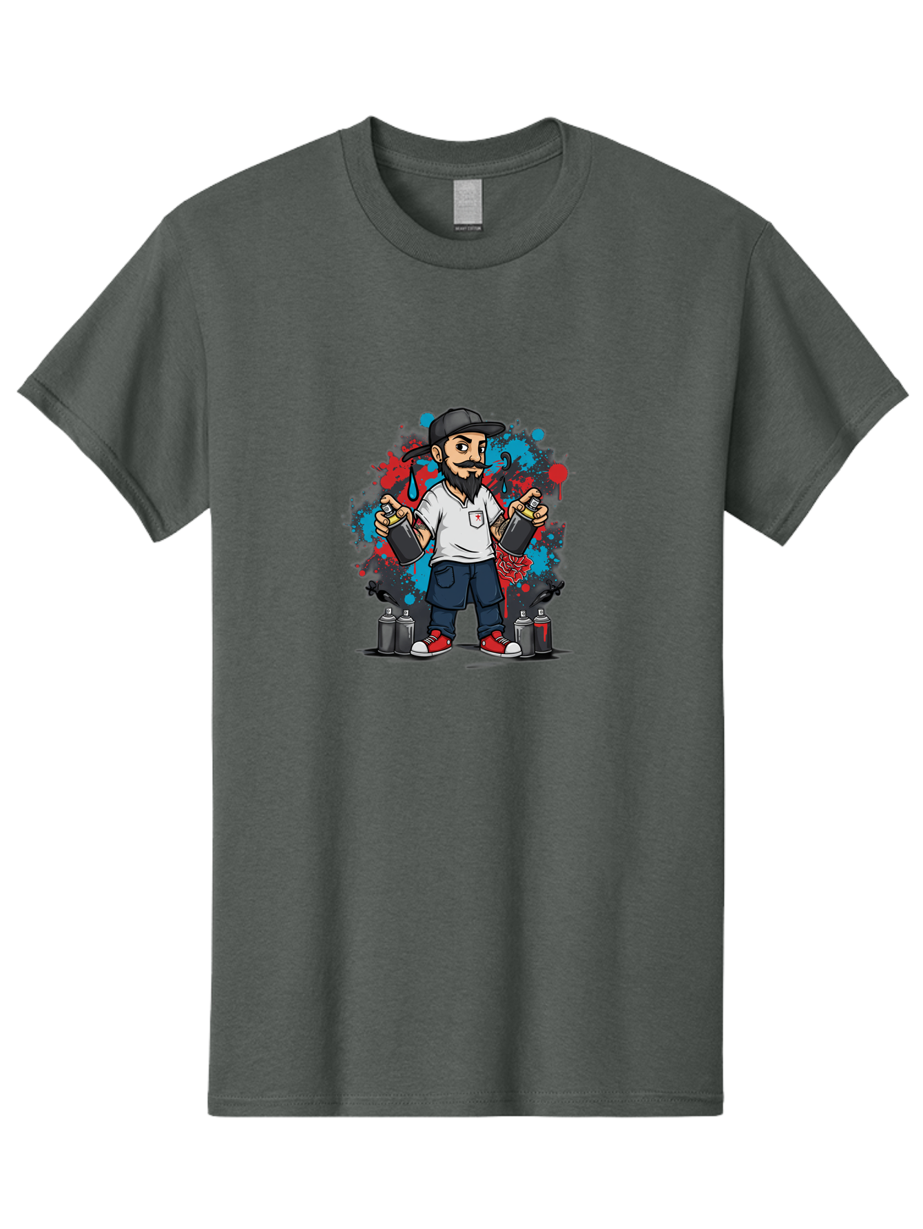 Hip-Hop-Bearded-Man Men'S Graphic Tee, 100% Cotton, Comfortable Casual Summer Wear, Machine Washable, Street Art, Graffiti Artist, Urban Culture, Spray Paint, Vibrant Colors, Bold Expression, Artistic Creativity, Tattooed Arms, Casual Wear Bad195