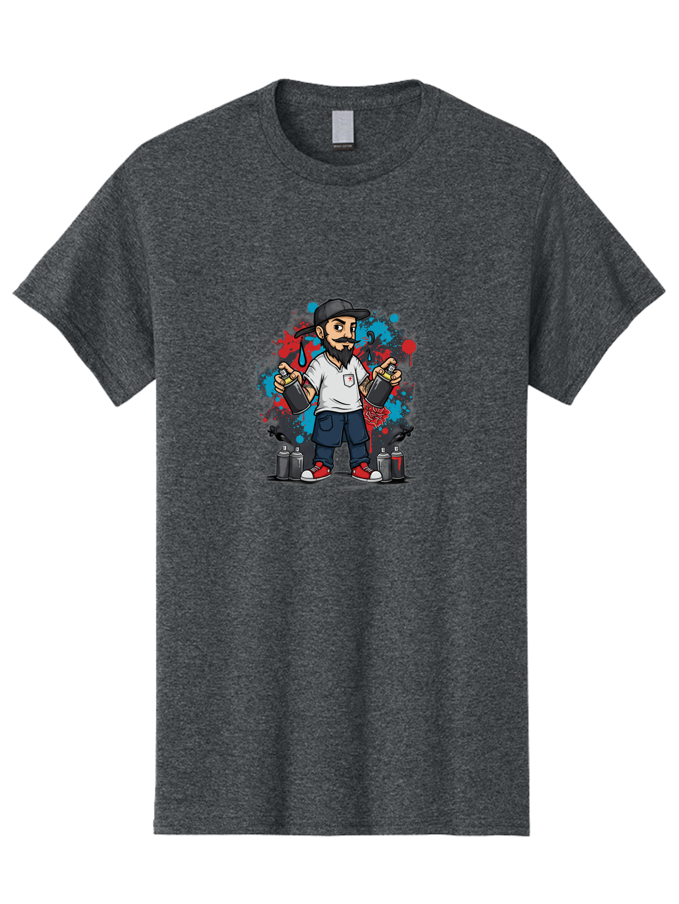 Hip-Hop-Bearded-Man Men'S Graphic Tee, 100% Cotton, Comfortable Casual Summer Wear, Machine Washable, Street Art, Graffiti Artist, Urban Culture, Spray Paint, Vibrant Colors, Bold Expression, Artistic Creativity, Tattooed Arms, Casual Wear Bad195