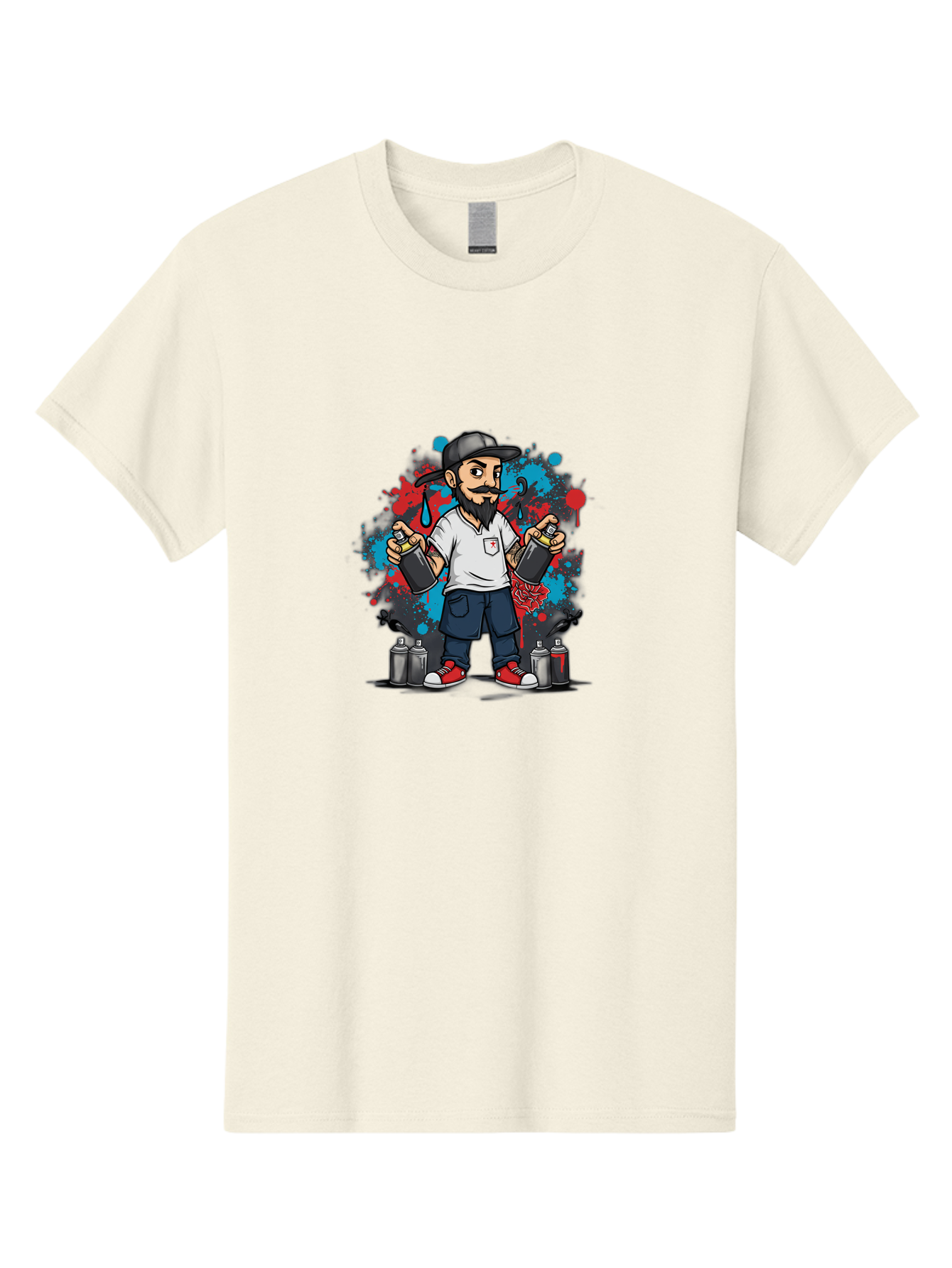 Hip-Hop-Bearded-Man Men'S Graphic Tee, 100% Cotton, Comfortable Casual Summer Wear, Machine Washable, Street Art, Graffiti Artist, Urban Culture, Spray Paint, Vibrant Colors, Bold Expression, Artistic Creativity, Tattooed Arms, Casual Wear Bad195