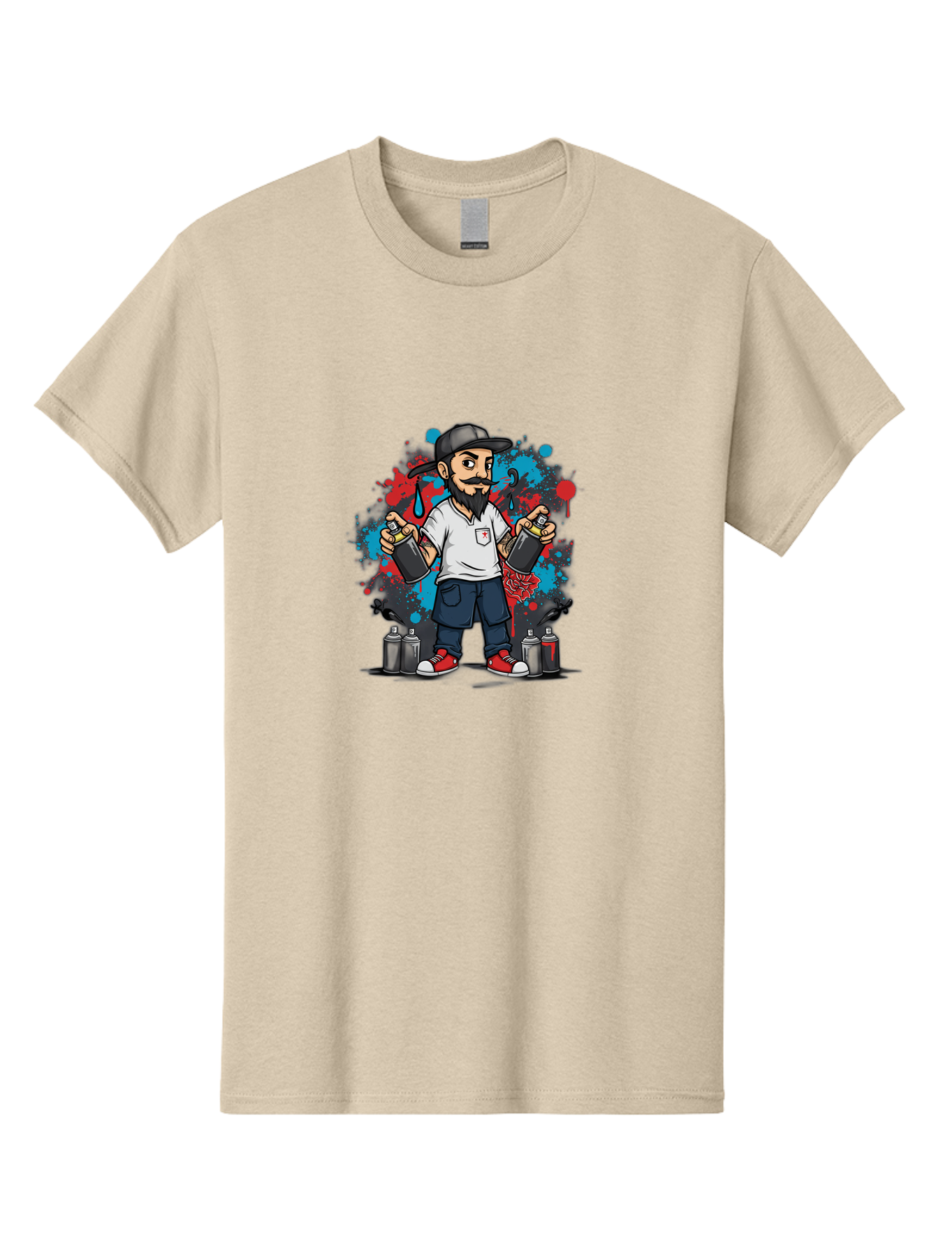Hip-Hop-Bearded-Man Men'S Graphic Tee, 100% Cotton, Comfortable Casual Summer Wear, Machine Washable, Street Art, Graffiti Artist, Urban Culture, Spray Paint, Vibrant Colors, Bold Expression, Artistic Creativity, Tattooed Arms, Casual Wear Bad195