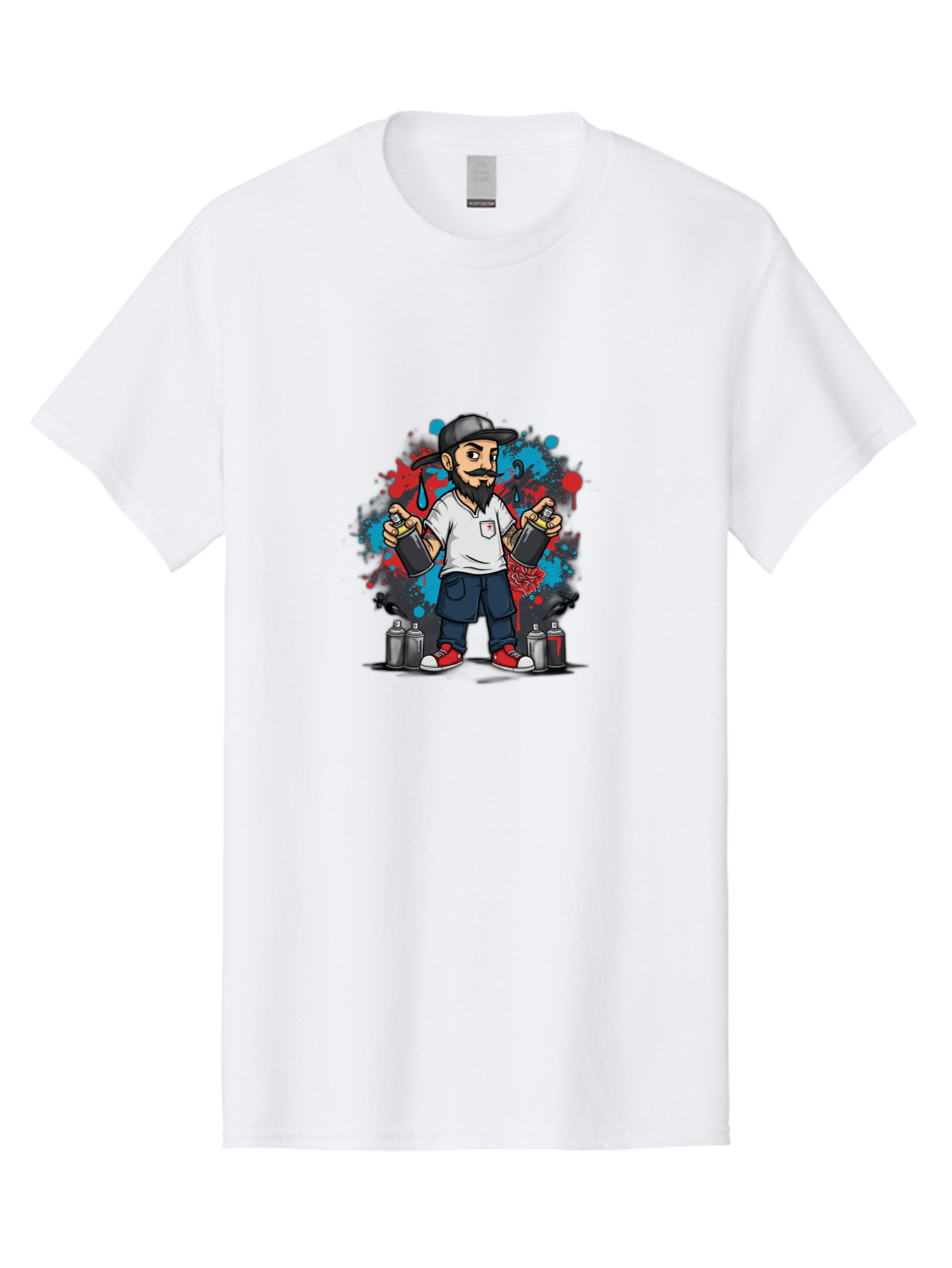 Hip-Hop-Bearded-Man Men'S Graphic Tee, 100% Cotton, Comfortable Casual Summer Wear, Machine Washable, Street Art, Graffiti Artist, Urban Culture, Spray Paint, Vibrant Colors, Bold Expression, Artistic Creativity, Tattooed Arms, Casual Wear Bad195