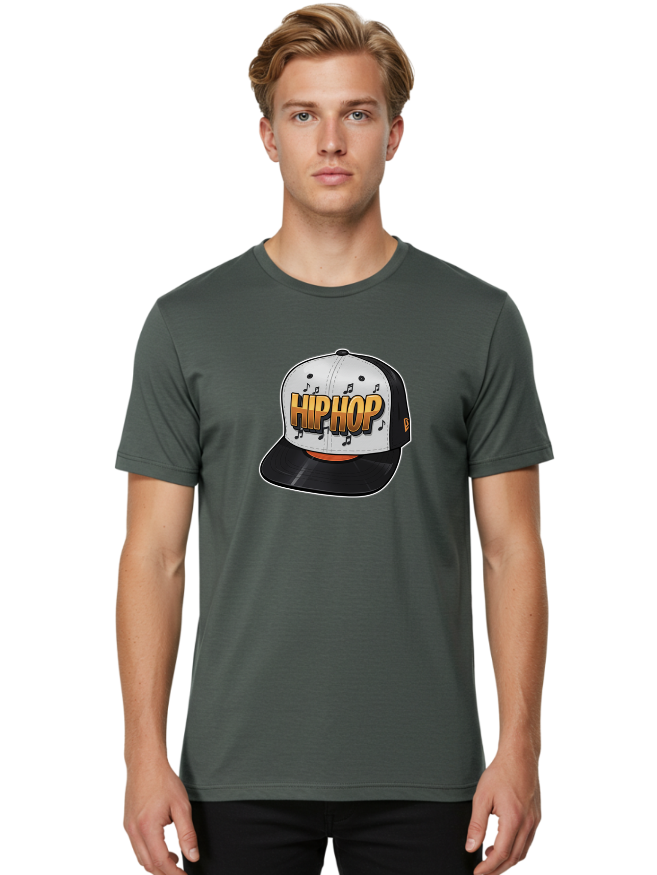Hip-Hop Men'S Graphic Tee, 100% Cotton, Comfortable Casual Summer Wear, Machine Washable, Hip Hop Hat, Snapback Cap, Streetwear Fashion, Musical Notes, Bold Graphics, Urban Style, Trendy Accessories, Rap Culture, Stylish Headwear, Bad197