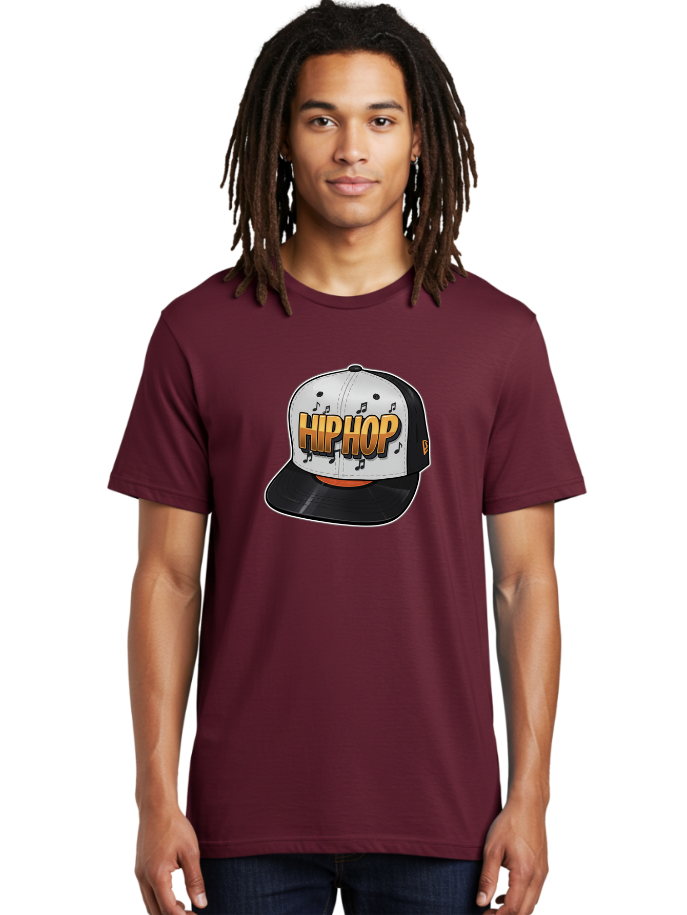 Hip-Hop Men'S Graphic Tee, 100% Cotton, Comfortable Casual Summer Wear, Machine Washable, Hip Hop Hat, Snapback Cap, Streetwear Fashion, Musical Notes, Bold Graphics, Urban Style, Trendy Accessories, Rap Culture, Stylish Headwear, Bad197