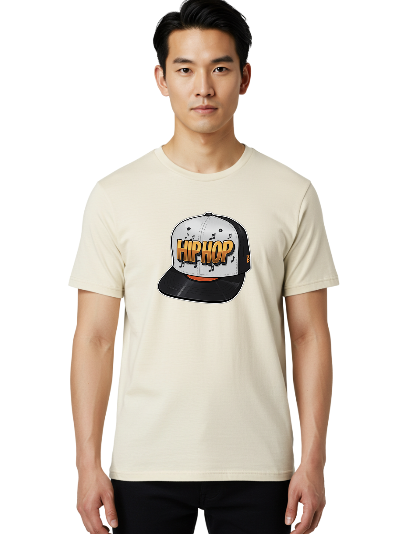 Hip-Hop Men'S Graphic Tee, 100% Cotton, Comfortable Casual Summer Wear, Machine Washable, Hip Hop Hat, Snapback Cap, Streetwear Fashion, Musical Notes, Bold Graphics, Urban Style, Trendy Accessories, Rap Culture, Stylish Headwear, Bad197