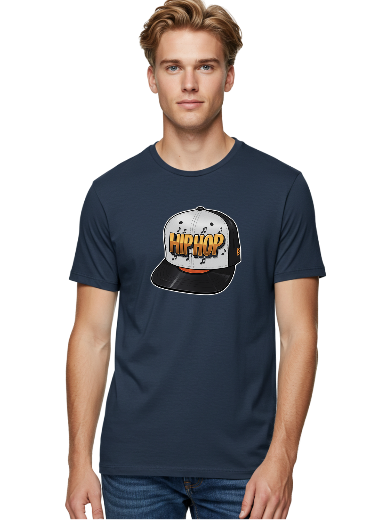Hip-Hop Men'S Graphic Tee, 100% Cotton, Comfortable Casual Summer Wear, Machine Washable, Hip Hop Hat, Snapback Cap, Streetwear Fashion, Musical Notes, Bold Graphics, Urban Style, Trendy Accessories, Rap Culture, Stylish Headwear, Bad197