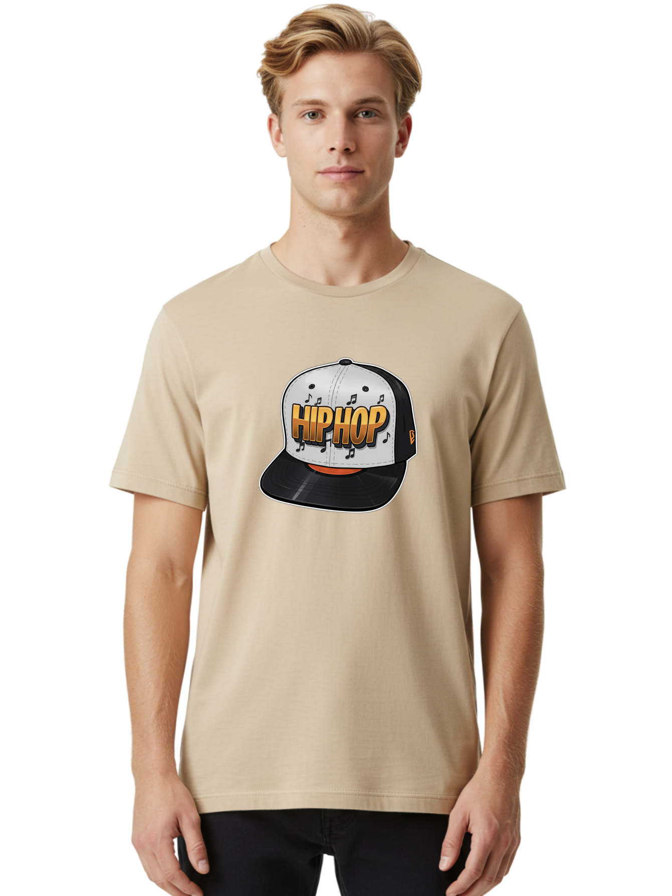 Hip-Hop Men'S Graphic Tee, 100% Cotton, Comfortable Casual Summer Wear, Machine Washable, Hip Hop Hat, Snapback Cap, Streetwear Fashion, Musical Notes, Bold Graphics, Urban Style, Trendy Accessories, Rap Culture, Stylish Headwear, Bad197