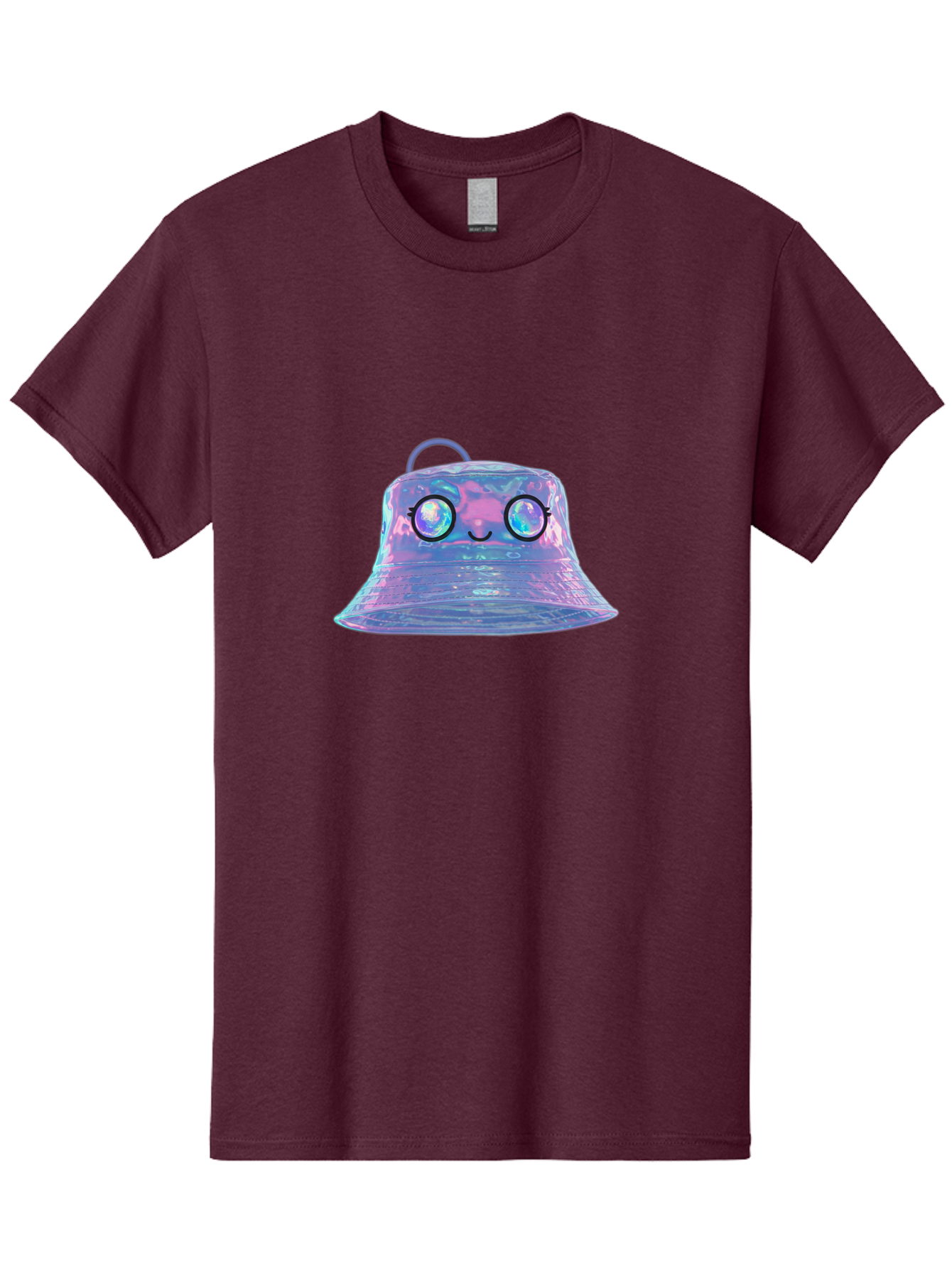 Holographic-Bell Men'S Graphic Tee, 100% Cotton, Comfortable Casual Summer Wear, Machine Washable, Iridescent Bell, Holographic Sheen, Kawaii Character, Cartoon-Style Eyes, Happy Face, Shiny Appearance, Purple And Blue Hues, Bad198