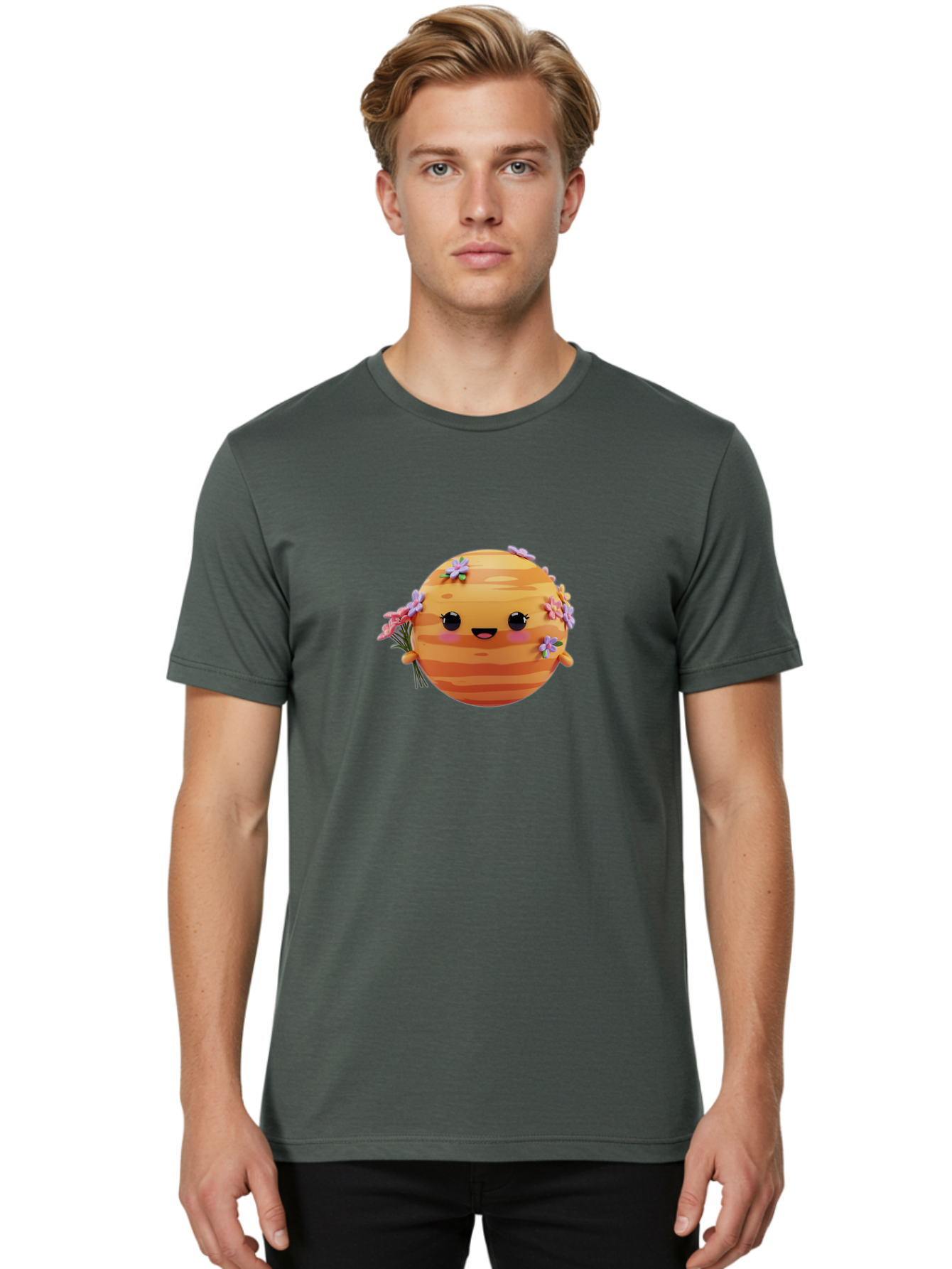 Honeycomb-Bee Men'S Graphic Tee, 100% Cotton, Comfortable Casual Summer Wear, Machine Washable, Cartoon Bee, Honeycomb, Flowers, Blossoms, Smiling Face, Kawaii Character, Cute Bee, Floral Decorations, Bee Illustration, Digital Art, Bad200