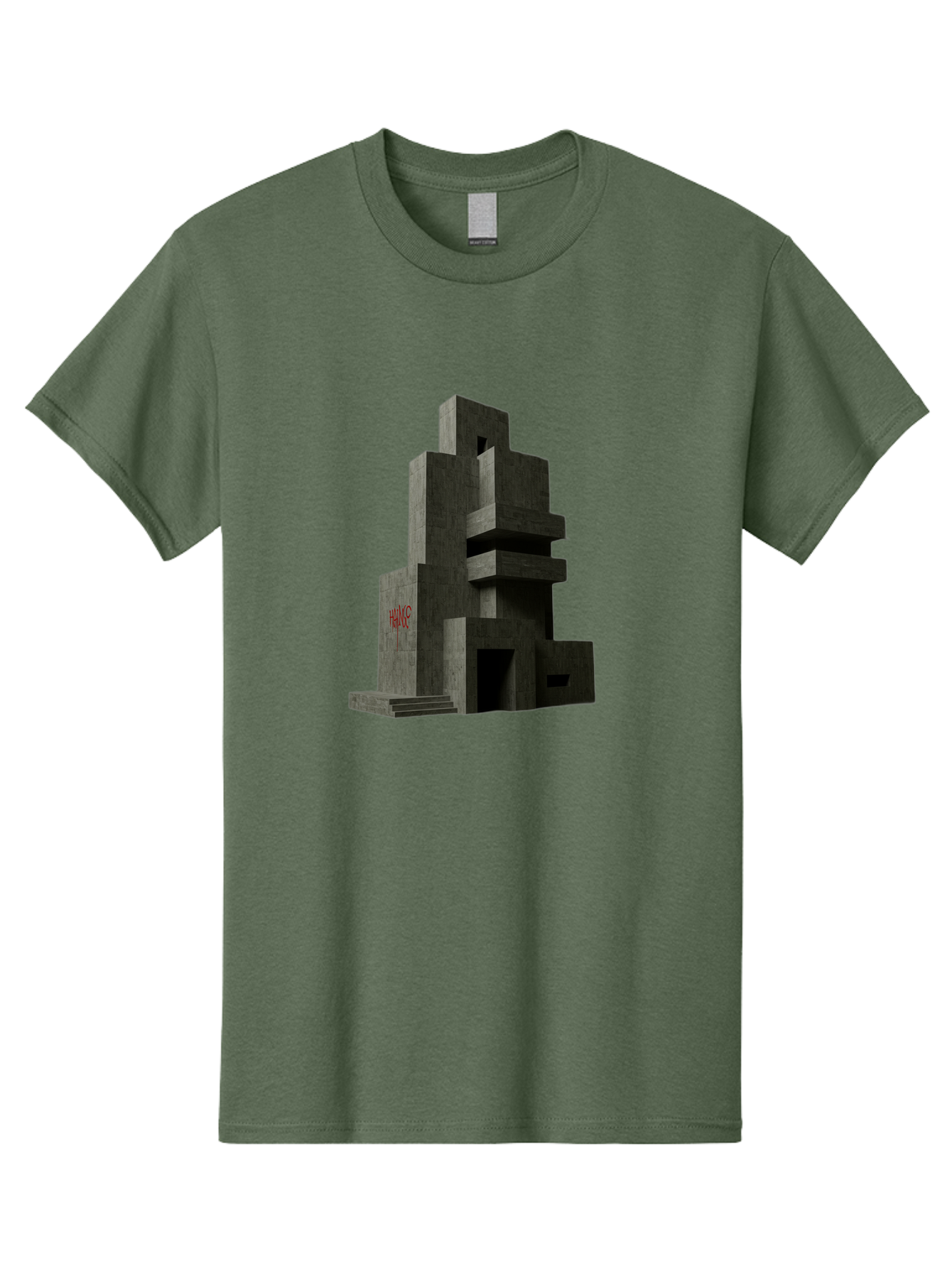 House Men'S Graphic Tee, 100% Cotton, Comfortable Casual Summer Wear, Machine Washable, Futuristic Architecture, Dark Gray Building, Abstract Design, Modern Style, Geometric Shapes, Red Signage, Avant-Garde, Sleek Lines, Concrete Texture Bad202