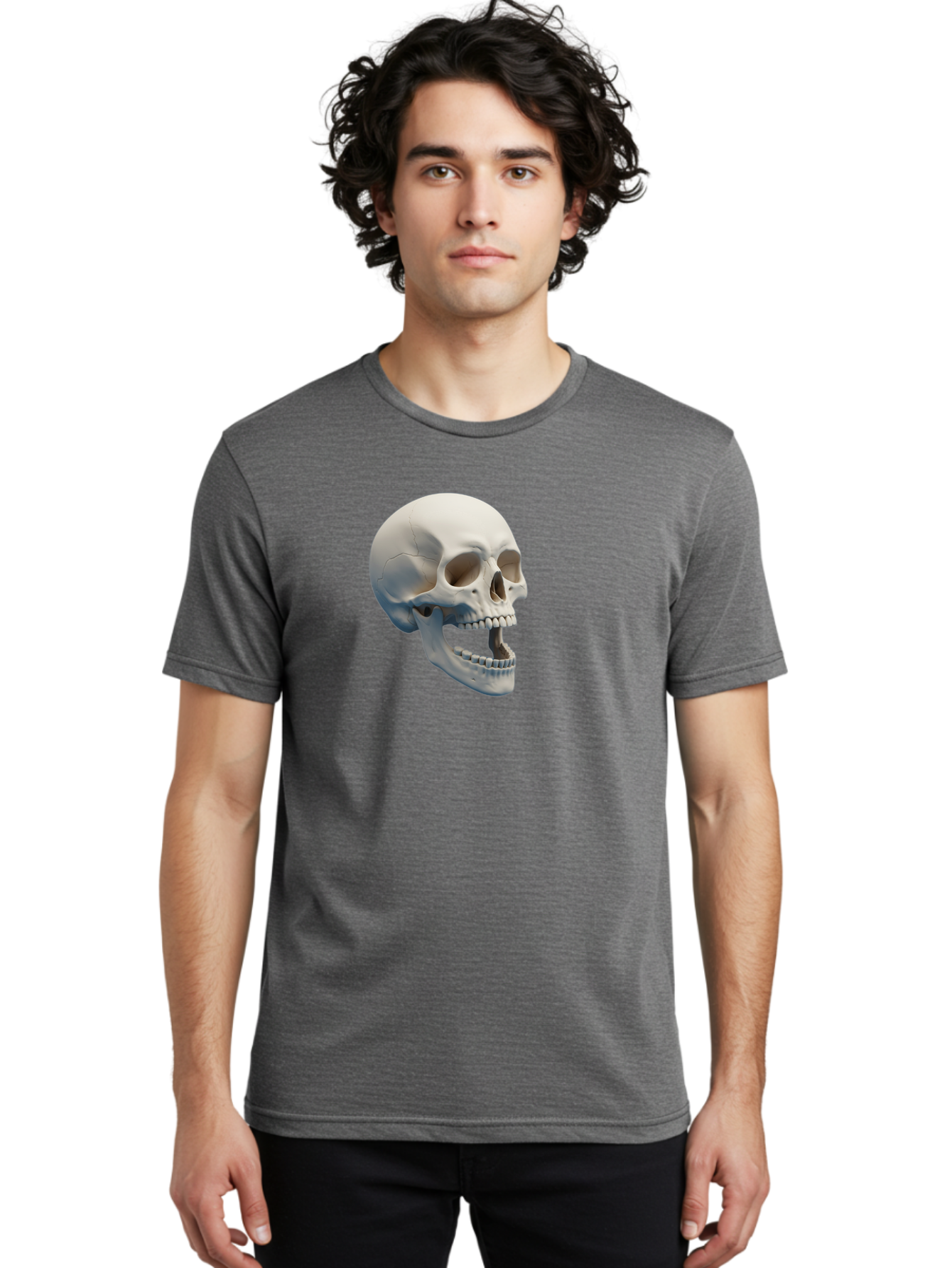 Human-Skull-1 Men'S Graphic Tee, 100% Cotton, Comfortable Casual Summer Wear, Machine Washable, Human Skull, Skeletal Head, Anatomy, Bones, Teeth, Jawbone, Scientific Illustration, Medical Art, 3D Rendering, Detailed Model Bad204