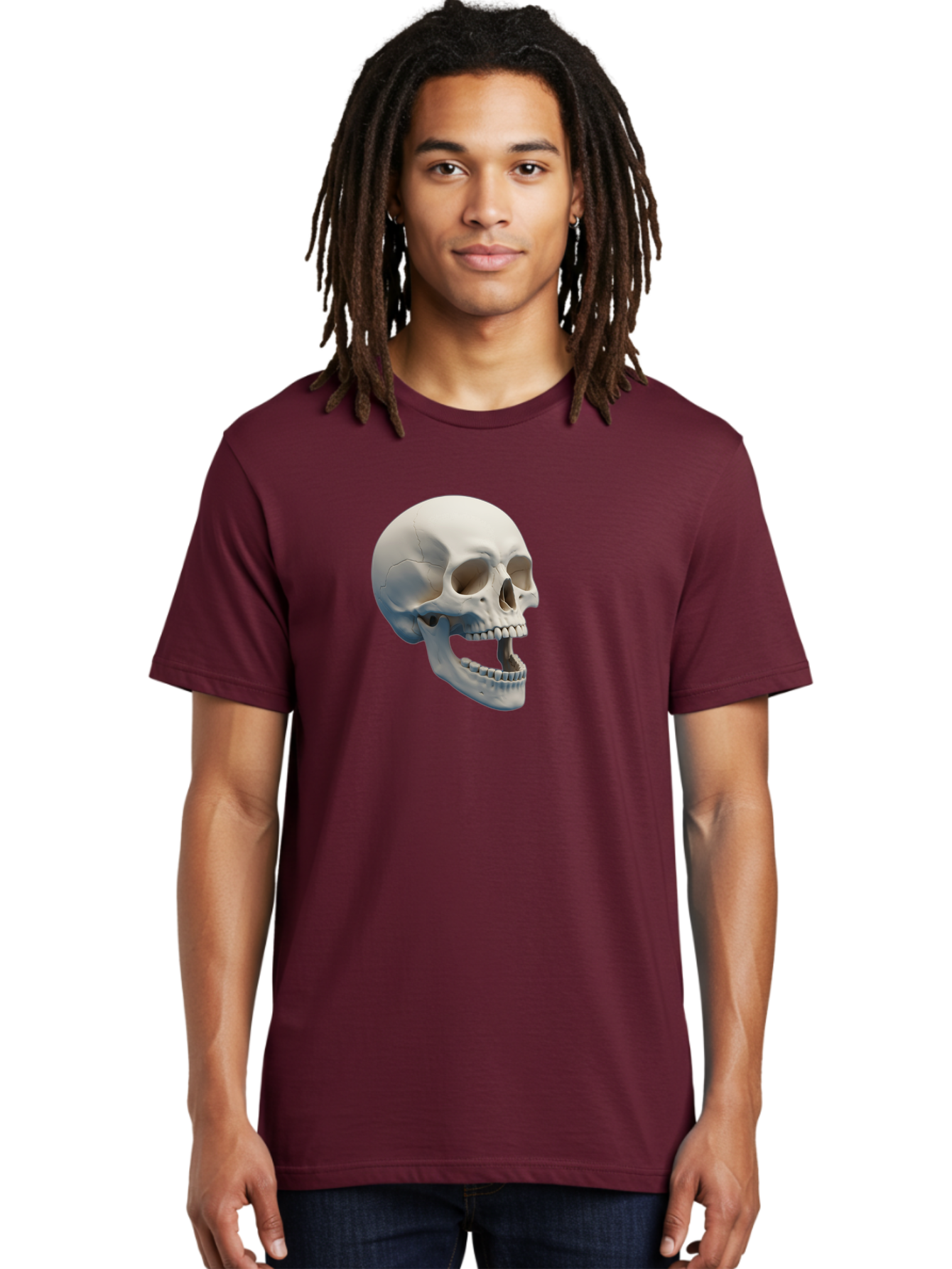 Human-Skull-1 Men'S Graphic Tee, 100% Cotton, Comfortable Casual Summer Wear, Machine Washable, Human Skull, Skeletal Head, Anatomy, Bones, Teeth, Jawbone, Scientific Illustration, Medical Art, 3D Rendering, Detailed Model Bad204