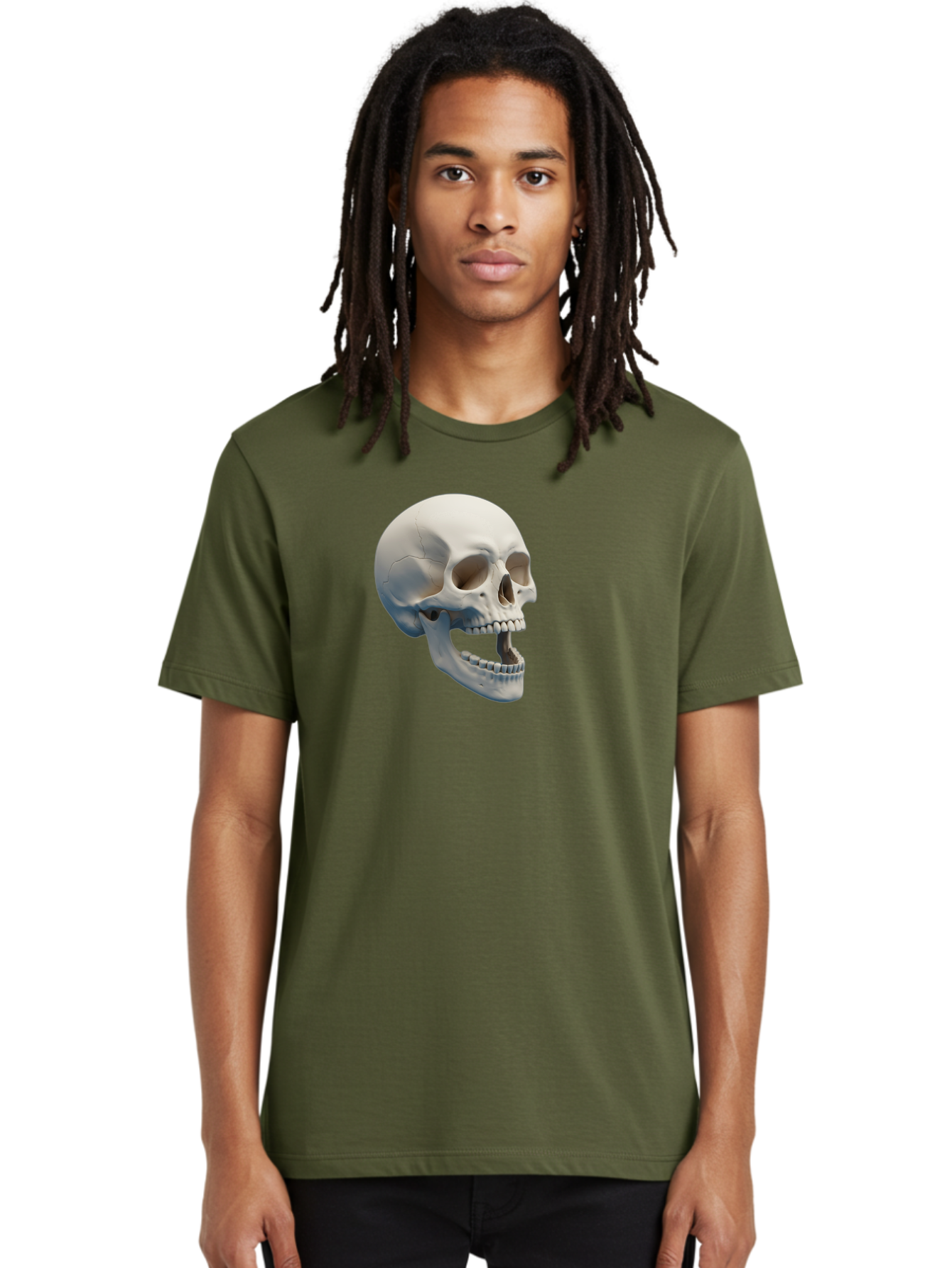 Human-Skull-1 Men'S Graphic Tee, 100% Cotton, Comfortable Casual Summer Wear, Machine Washable, Human Skull, Skeletal Head, Anatomy, Bones, Teeth, Jawbone, Scientific Illustration, Medical Art, 3D Rendering, Detailed Model Bad204