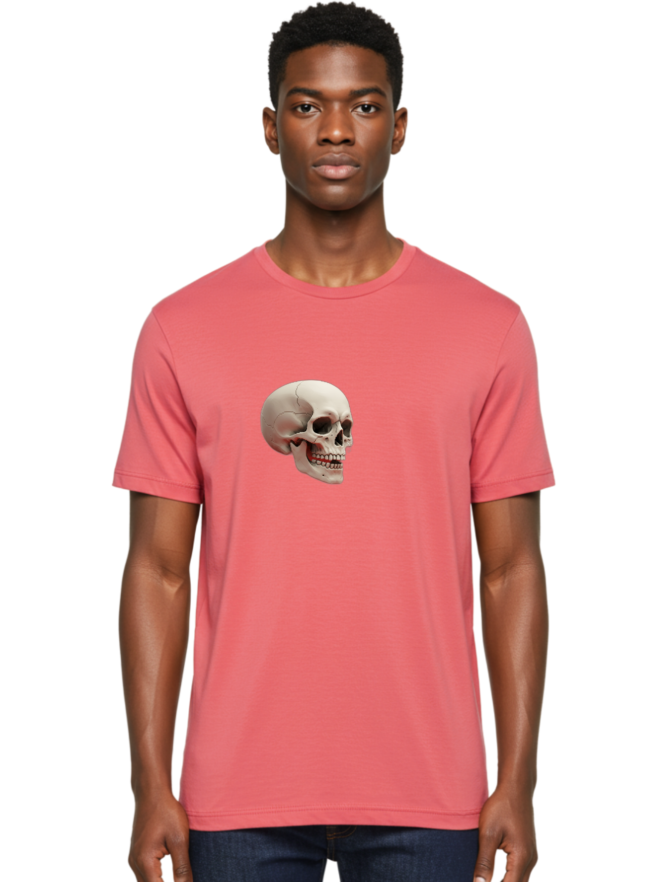 Human-Skull Men'S Graphic Tee, 100% Cotton, Comfortable Casual Summer Wear, Machine Washable, Human Skull, Skeletal Head, Anatomy, Bone Structure, Dental Anatomy, Forensic Science, Medical Education, Death Symbol, Gothic Art Bad205