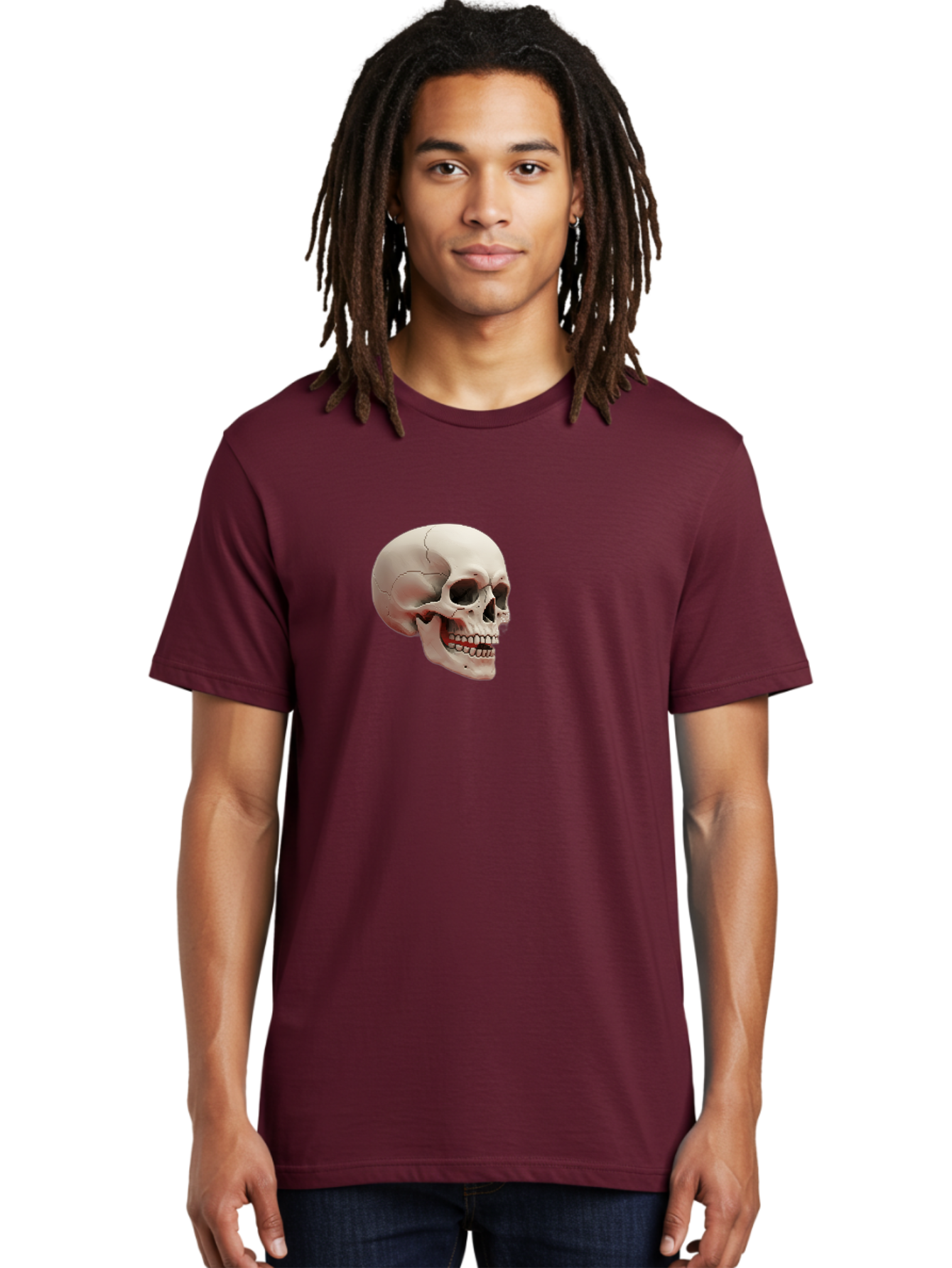 Human-Skull Men'S Graphic Tee, 100% Cotton, Comfortable Casual Summer Wear, Machine Washable, Human Skull, Skeletal Head, Anatomy, Bone Structure, Dental Anatomy, Forensic Science, Medical Education, Death Symbol, Gothic Art Bad205