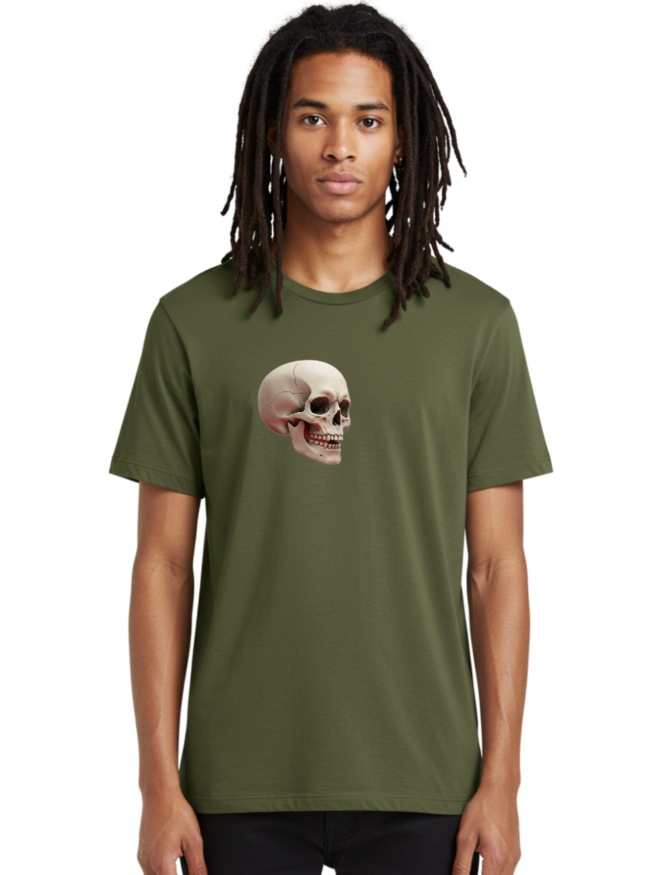Human-Skull Men'S Graphic Tee, 100% Cotton, Comfortable Casual Summer Wear, Machine Washable, Human Skull, Skeletal Head, Anatomy, Bone Structure, Dental Anatomy, Forensic Science, Medical Education, Death Symbol, Gothic Art Bad205