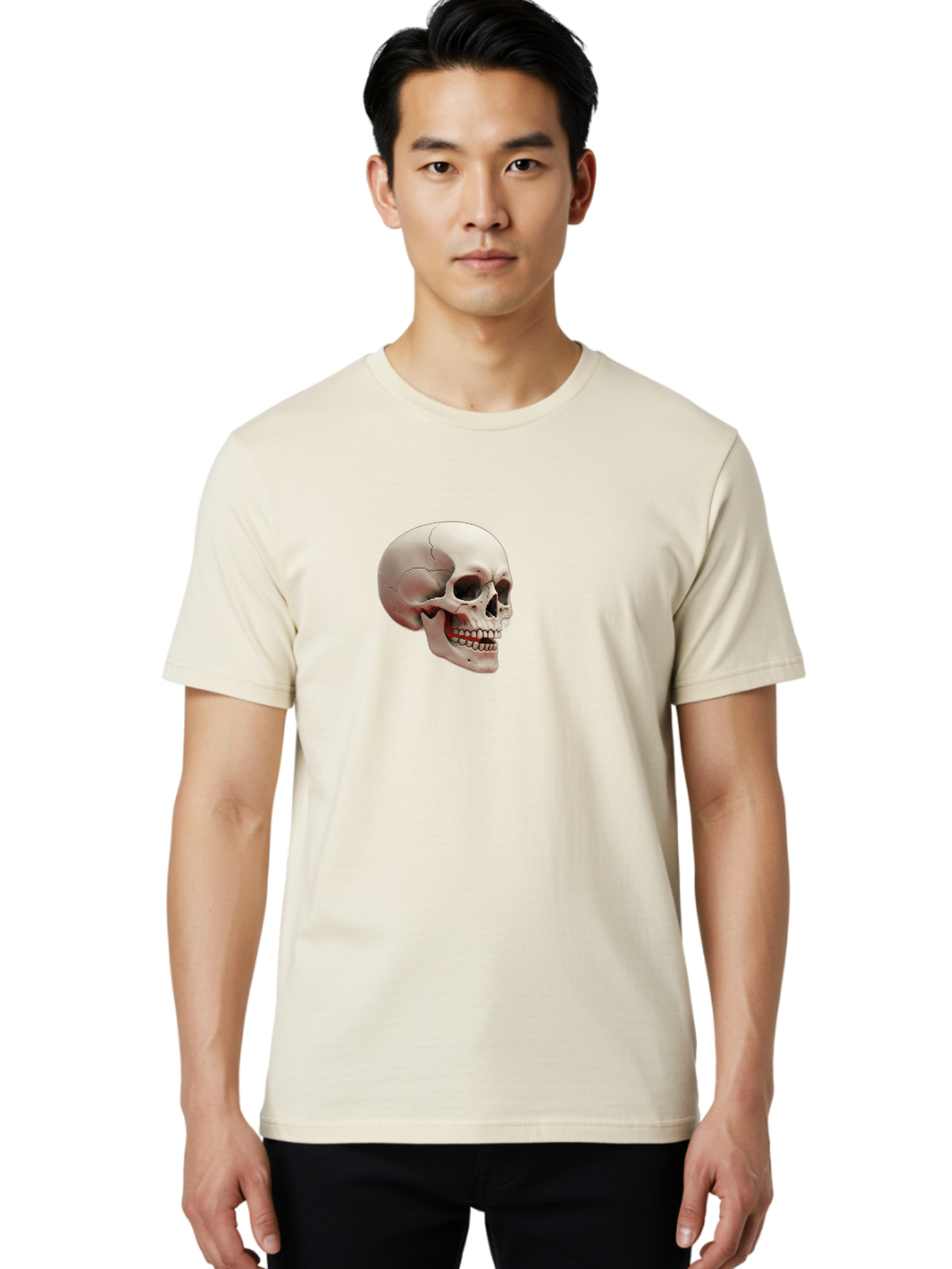 Human-Skull Men'S Graphic Tee, 100% Cotton, Comfortable Casual Summer Wear, Machine Washable, Human Skull, Skeletal Head, Anatomy, Bone Structure, Dental Anatomy, Forensic Science, Medical Education, Death Symbol, Gothic Art Bad205