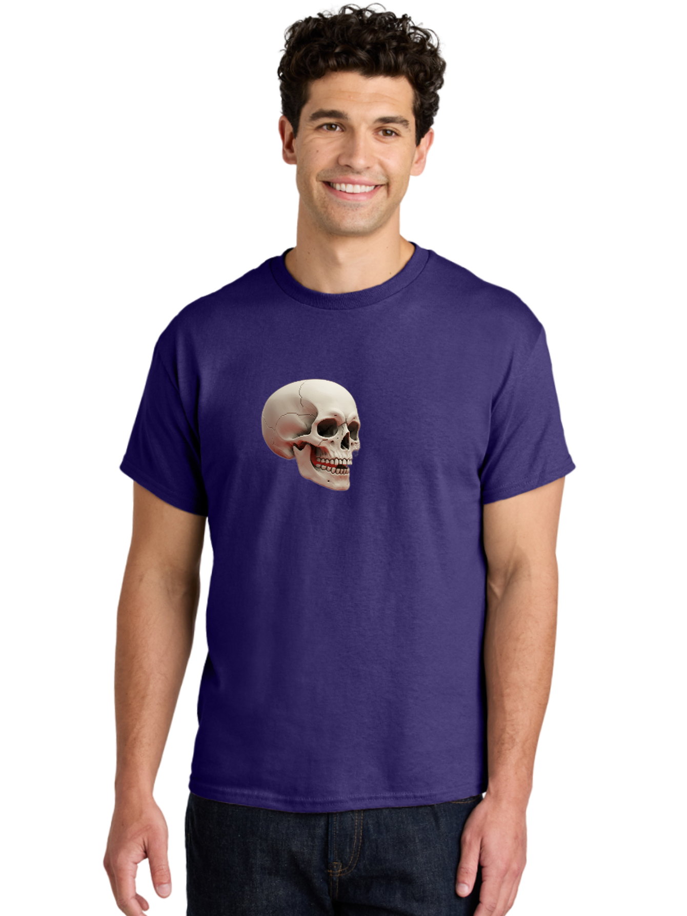 Human-Skull Men'S Graphic Tee, 100% Cotton, Comfortable Casual Summer Wear, Machine Washable, Human Skull, Skeletal Head, Anatomy, Bone Structure, Dental Anatomy, Forensic Science, Medical Education, Death Symbol, Gothic Art Bad205