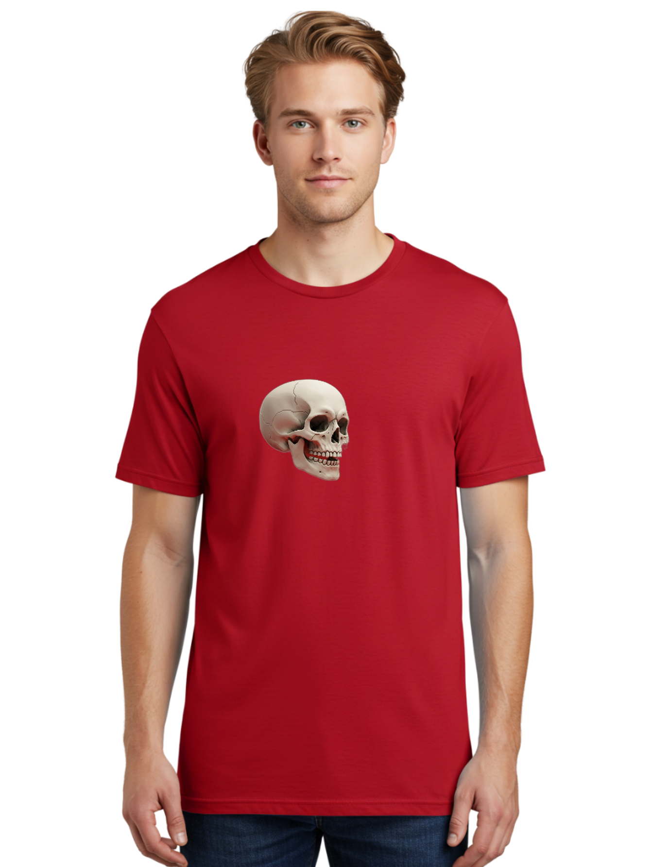 Human-Skull Men'S Graphic Tee, 100% Cotton, Comfortable Casual Summer Wear, Machine Washable, Human Skull, Skeletal Head, Anatomy, Bone Structure, Dental Anatomy, Forensic Science, Medical Education, Death Symbol, Gothic Art Bad205