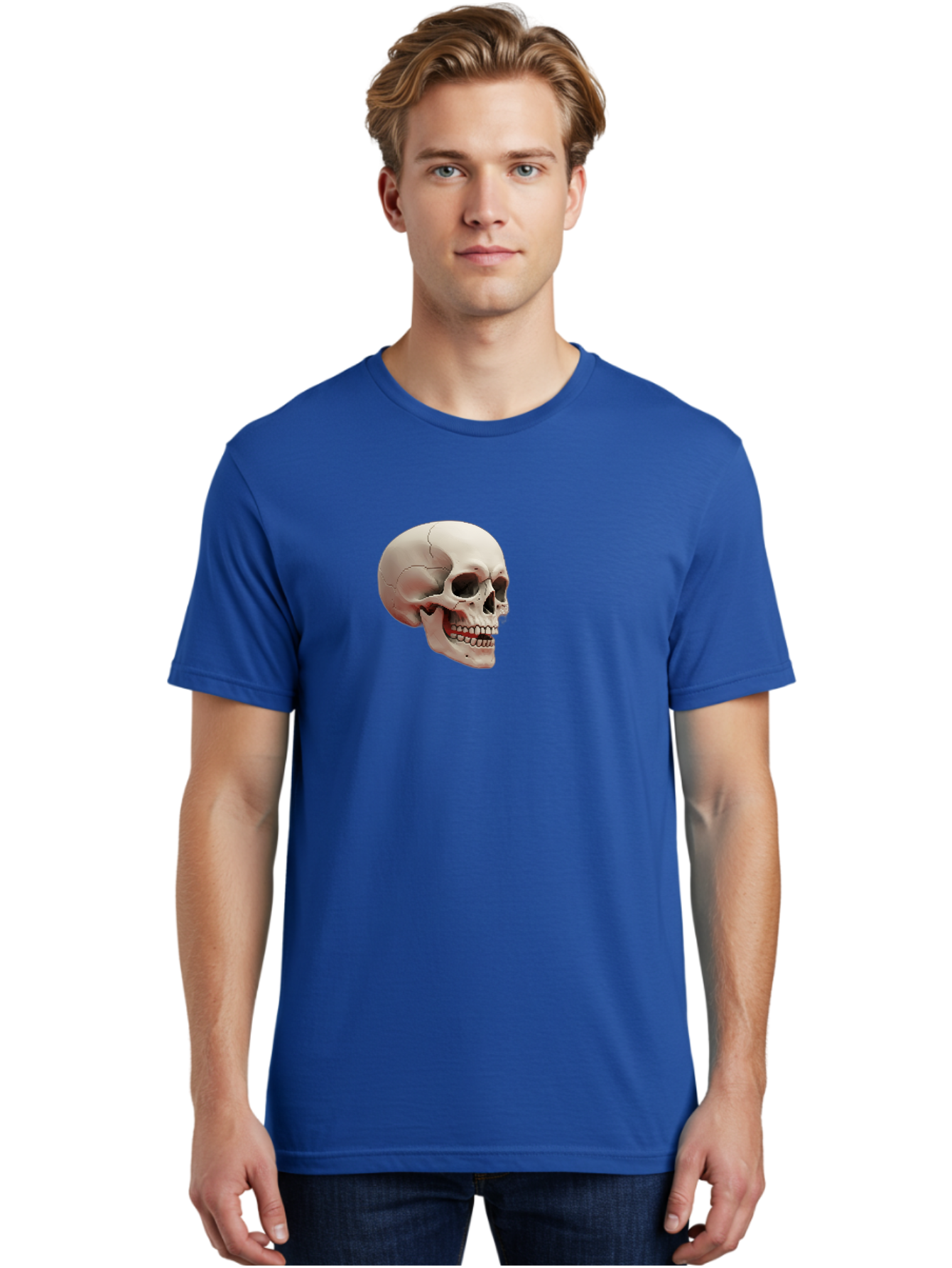 Human-Skull Men'S Graphic Tee, 100% Cotton, Comfortable Casual Summer Wear, Machine Washable, Human Skull, Skeletal Head, Anatomy, Bone Structure, Dental Anatomy, Forensic Science, Medical Education, Death Symbol, Gothic Art Bad205