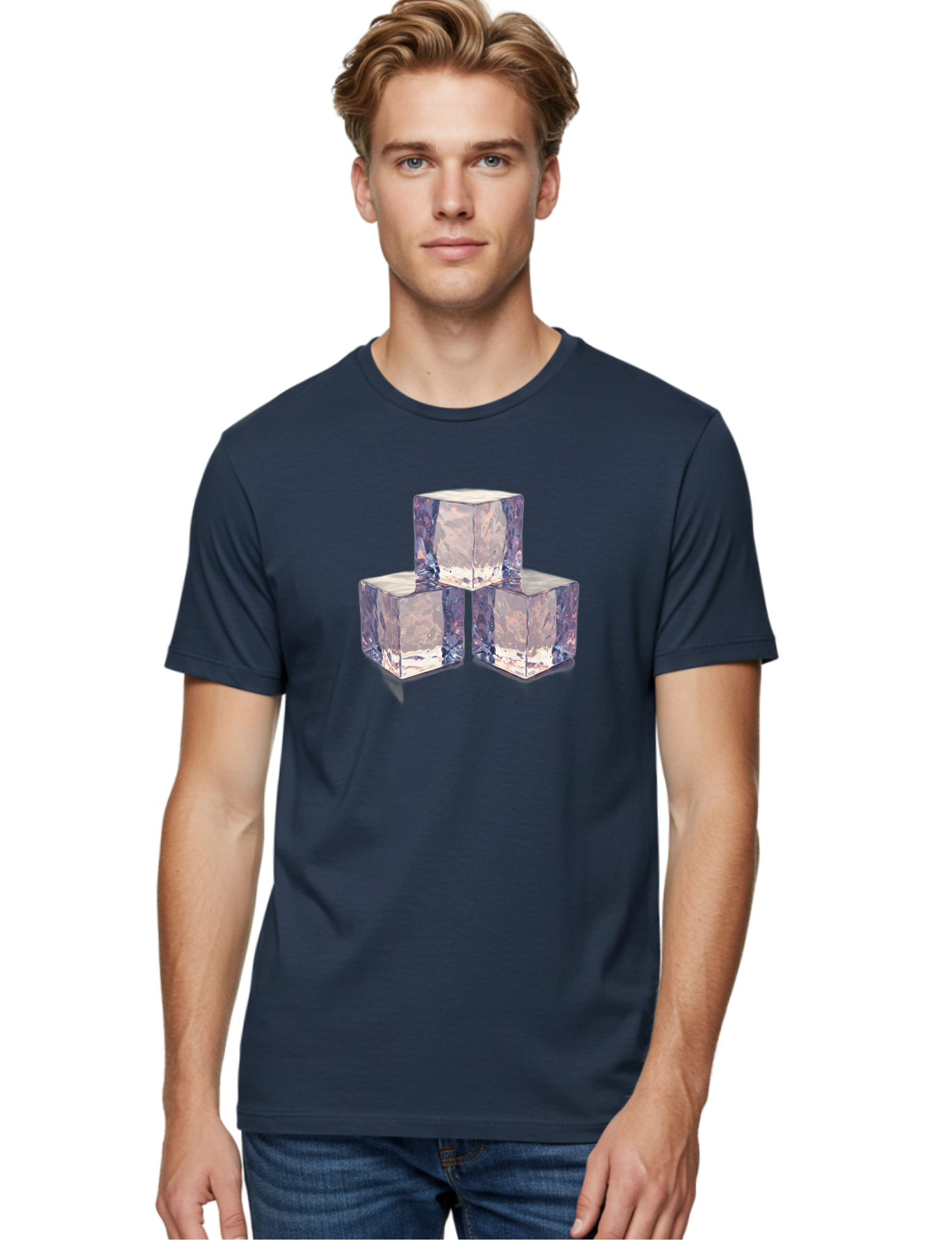 Ice-Cubes-1 Men'S Graphic Tee, 100% Cotton, Comfortable Casual Summer Wear, Machine Washable, Ice Cubes, Frozen Cubes, Clear Ice, Chilled Beverages, Refreshing Drinks, Cold Temperatures, Crystal Clear Bad209