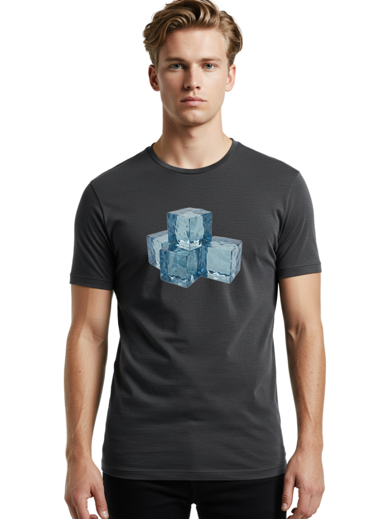 Ice-Cubes Men'S Graphic Tee, 100% Cotton, Comfortable Casual Summer Wear, Machine Washable, Ice Cubes, Frozen Cubes, Transparent Ice, Cube Stack, Cold Beverage, Refreshing Drink, Chilled Cubes, Clear Ice, Icy Texture, Stacked Ice Bad210