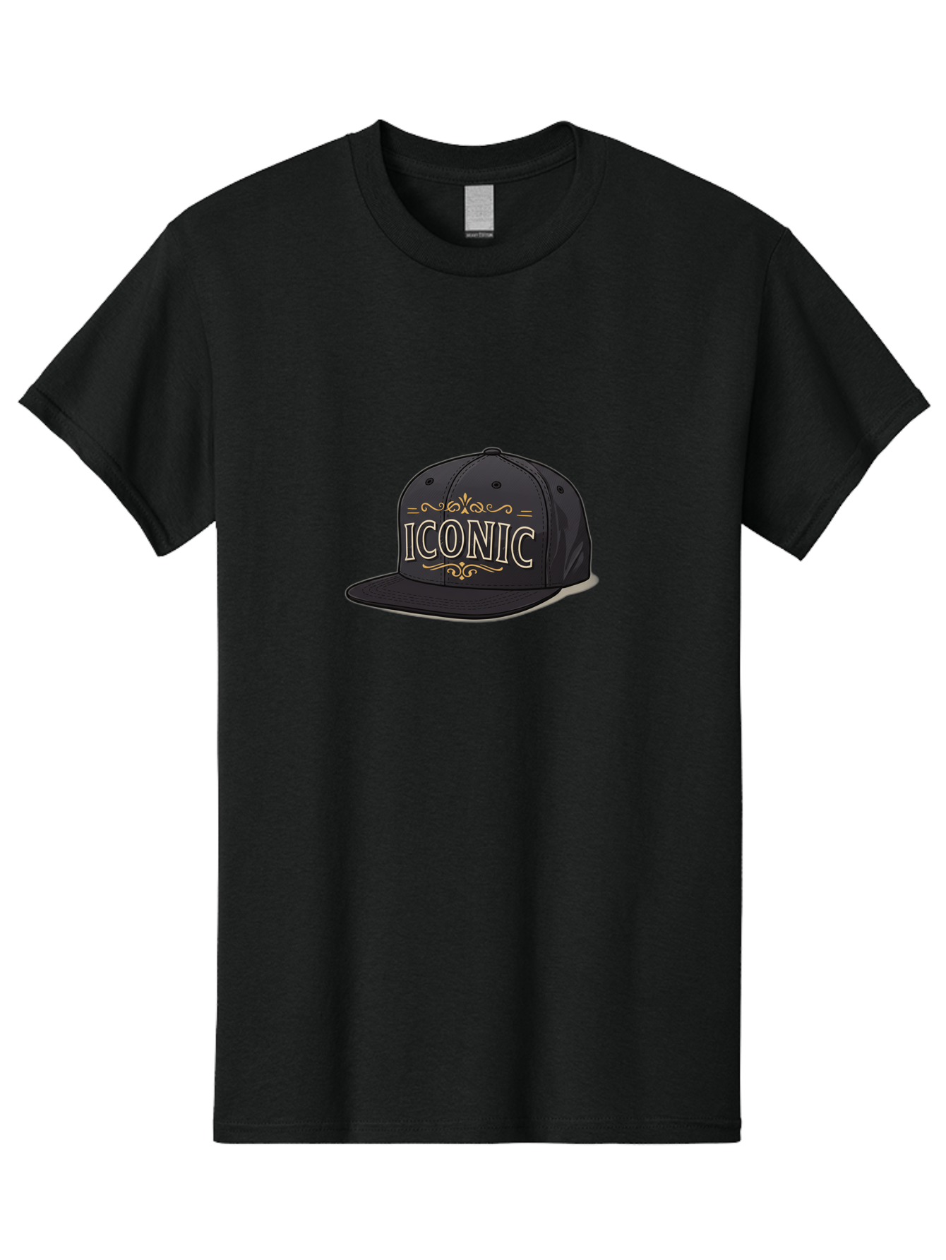 Iconic-Snapback-Hat Men'S Graphic Tee, 100% Cotton, Comfortable Casual Summer Wear, Machine Washable, Baseball Cap, Black Hat, Iconic Logo, Fashion Accessory, Trendy Headwear, Streetwear Style, Casual Wear, Hat Design, Gold Accents, Bad211