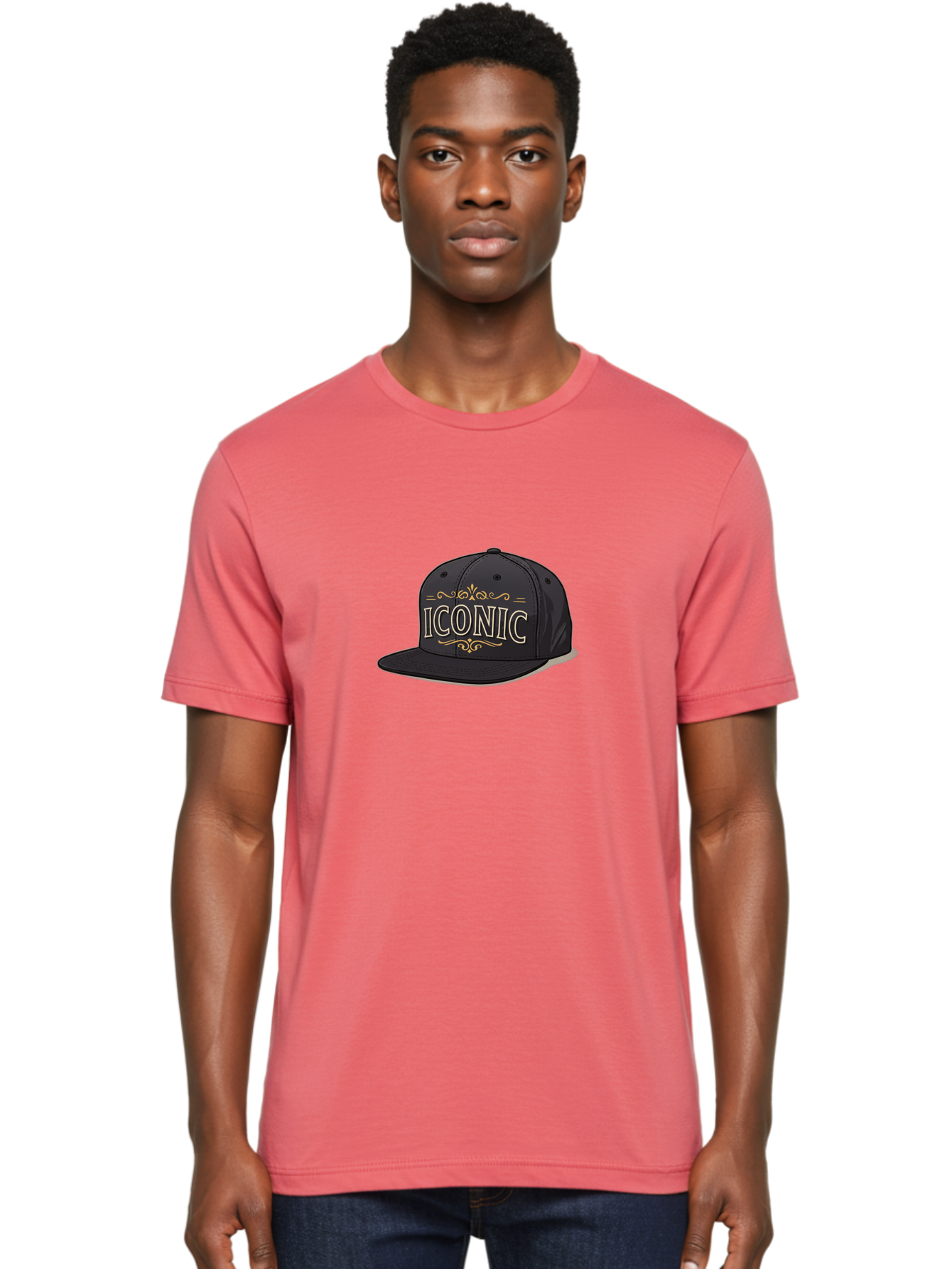 Iconic-Snapback-Hat Men'S Graphic Tee, 100% Cotton, Comfortable Casual Summer Wear, Machine Washable, Baseball Cap, Black Hat, Iconic Logo, Fashion Accessory, Trendy Headwear, Streetwear Style, Casual Wear, Hat Design, Gold Accents, Bad211