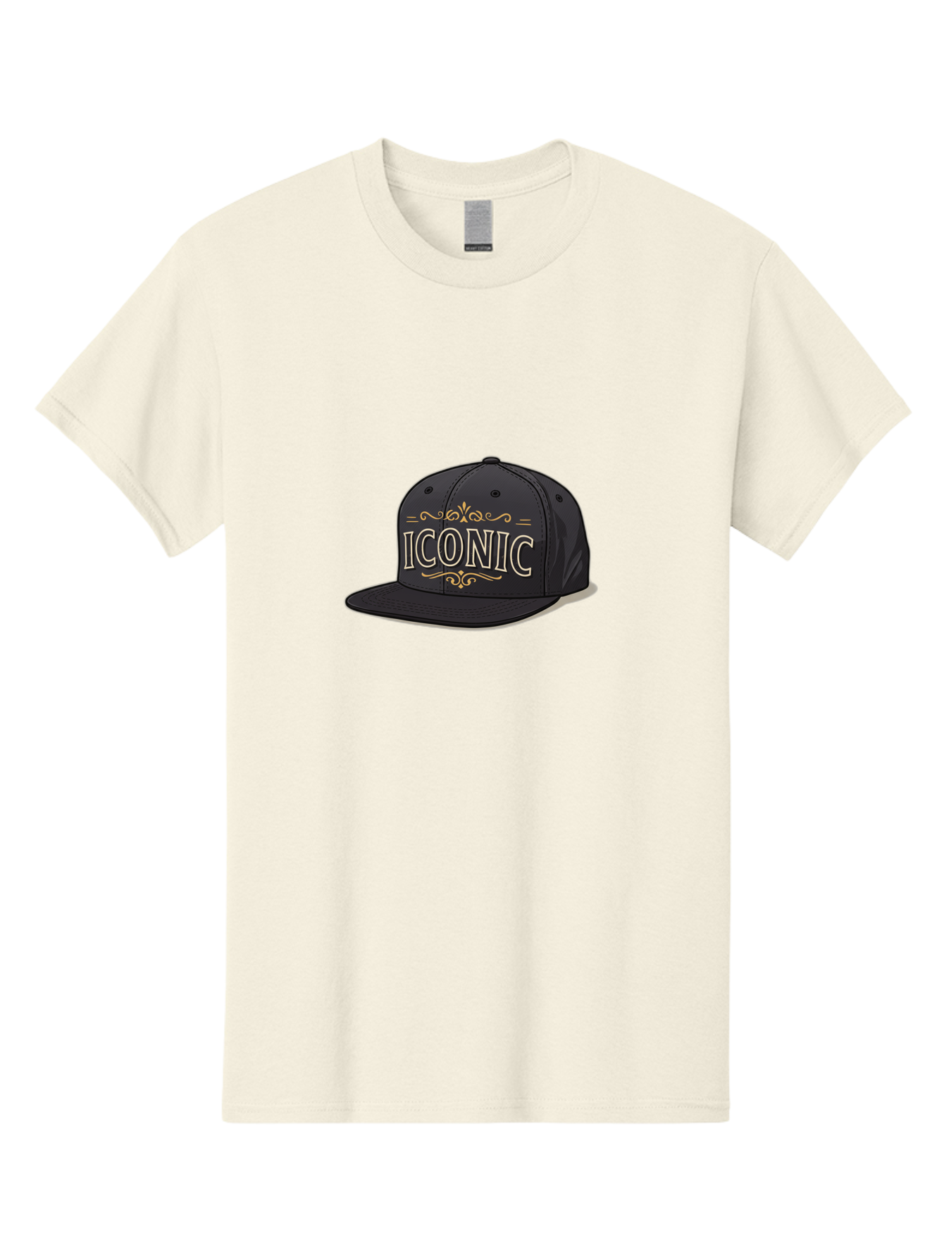 Iconic-Snapback-Hat Men'S Graphic Tee, 100% Cotton, Comfortable Casual Summer Wear, Machine Washable, Baseball Cap, Black Hat, Iconic Logo, Fashion Accessory, Trendy Headwear, Streetwear Style, Casual Wear, Hat Design, Gold Accents, Bad211