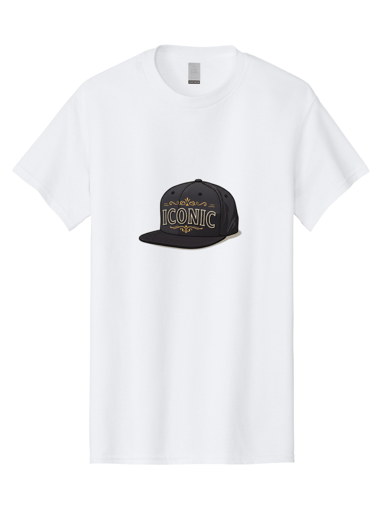 Iconic-Snapback-Hat Men'S Graphic Tee, 100% Cotton, Comfortable Casual Summer Wear, Machine Washable, Baseball Cap, Black Hat, Iconic Logo, Fashion Accessory, Trendy Headwear, Streetwear Style, Casual Wear, Hat Design, Gold Accents, Bad211