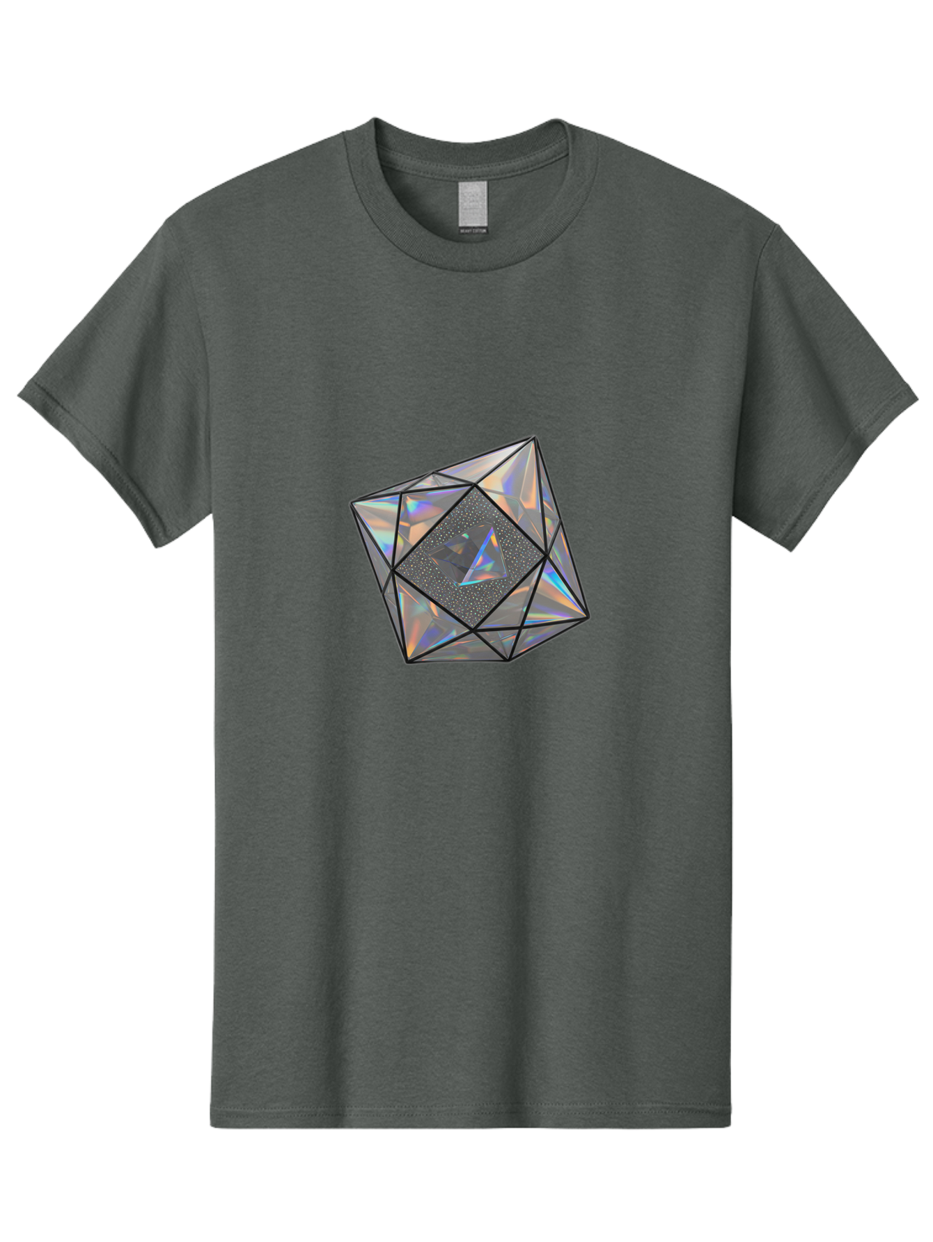 Icosahedron Men'S Graphic Tee, 100% Cotton, Comfortable Casual Summer Wear, Machine Washable, Geometric Shape, 3D Icosahedron, Holographic Effect, Iridescent Colors, Futuristic Design, Crystal-Like Appearance, Modern Art Bad212