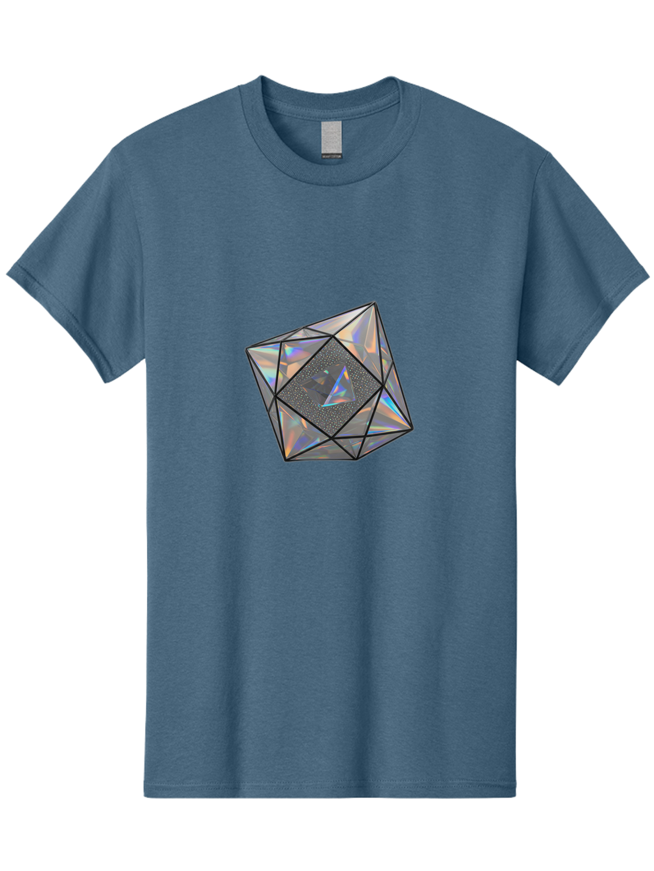Icosahedron Men'S Graphic Tee, 100% Cotton, Comfortable Casual Summer Wear, Machine Washable, Geometric Shape, 3D Icosahedron, Holographic Effect, Iridescent Colors, Futuristic Design, Crystal-Like Appearance, Modern Art Bad212