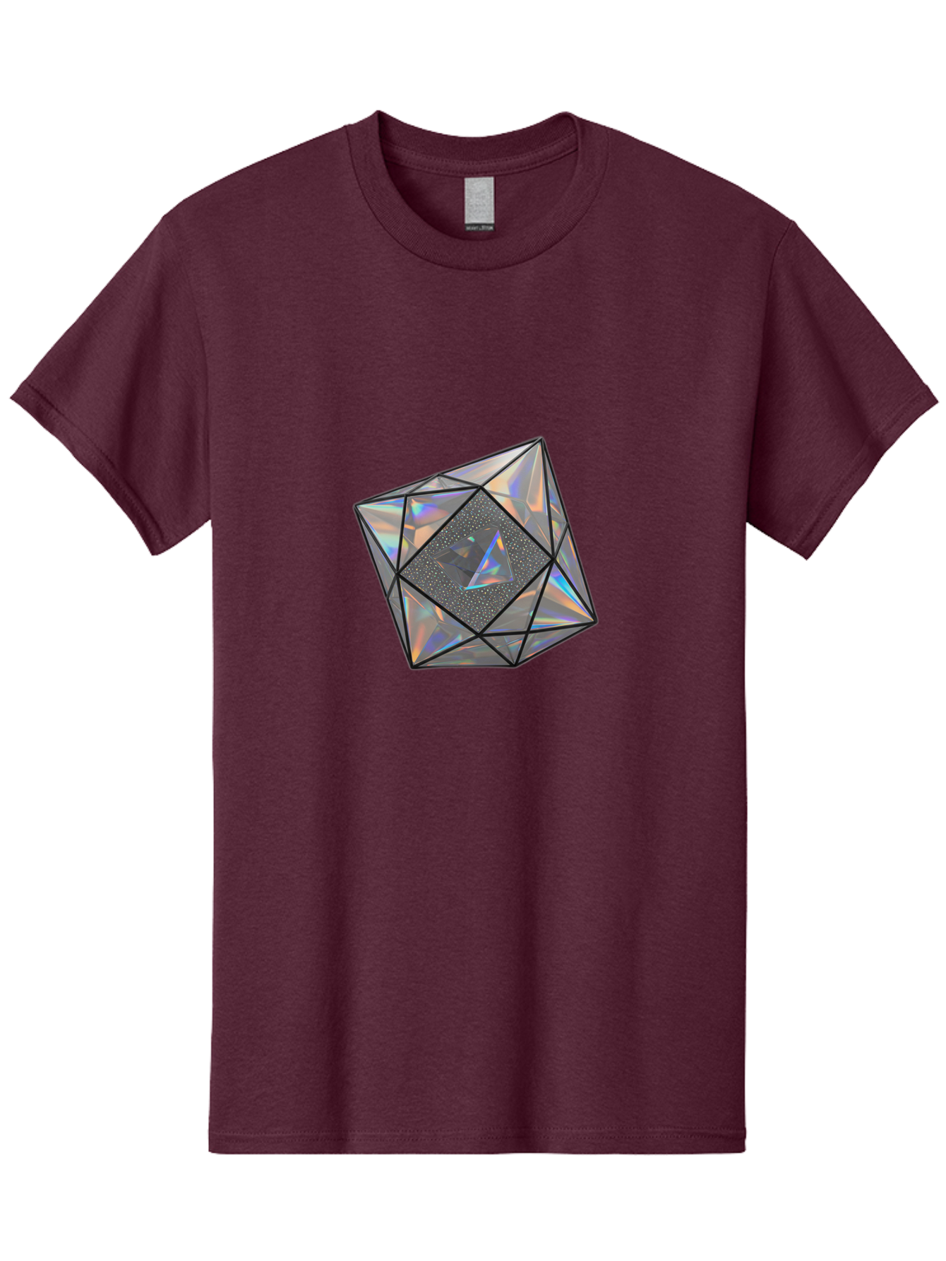 Icosahedron Men'S Graphic Tee, 100% Cotton, Comfortable Casual Summer Wear, Machine Washable, Geometric Shape, 3D Icosahedron, Holographic Effect, Iridescent Colors, Futuristic Design, Crystal-Like Appearance, Modern Art Bad212