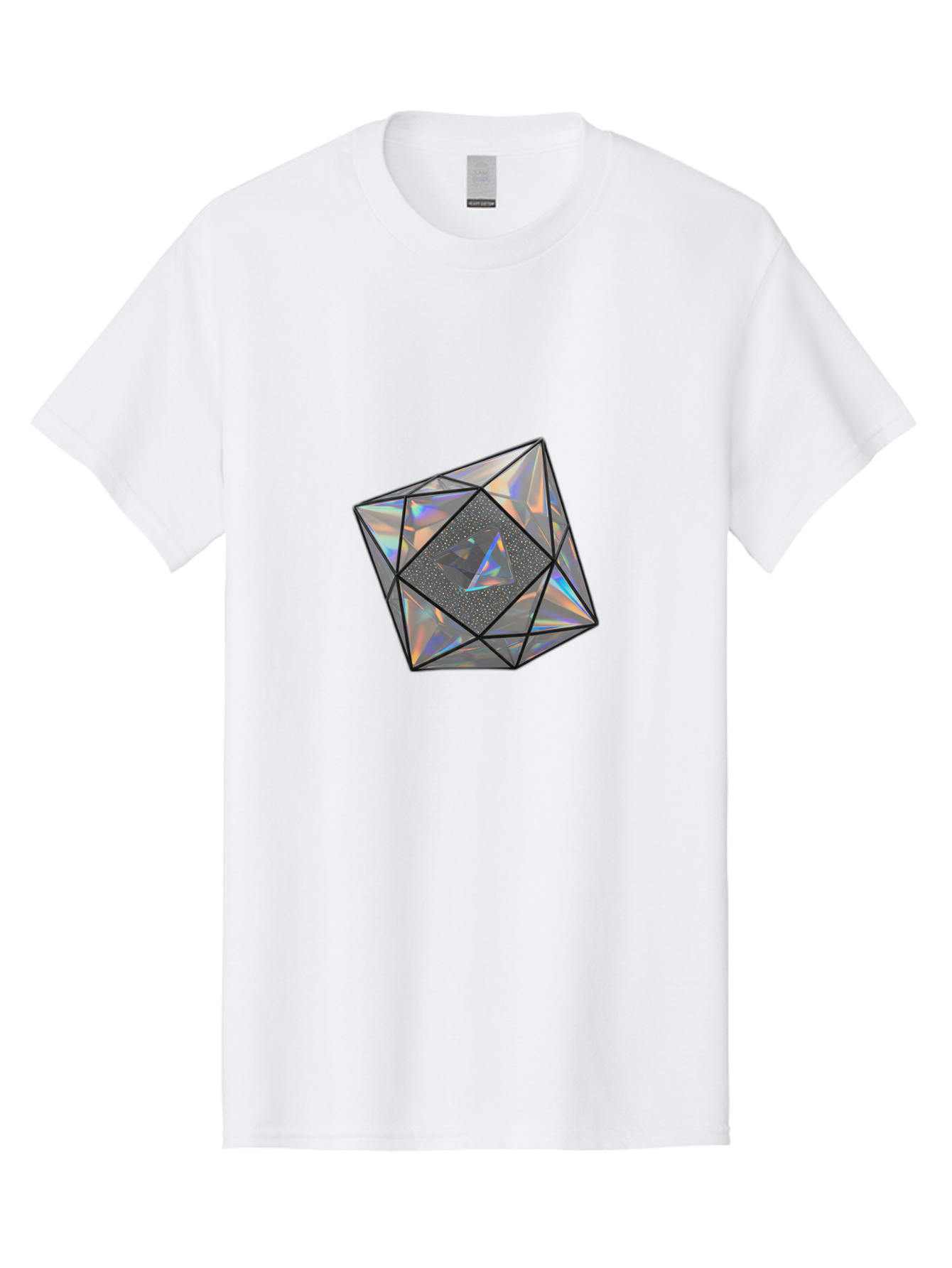 Icosahedron Men'S Graphic Tee, 100% Cotton, Comfortable Casual Summer Wear, Machine Washable, Geometric Shape, 3D Icosahedron, Holographic Effect, Iridescent Colors, Futuristic Design, Crystal-Like Appearance, Modern Art Bad212