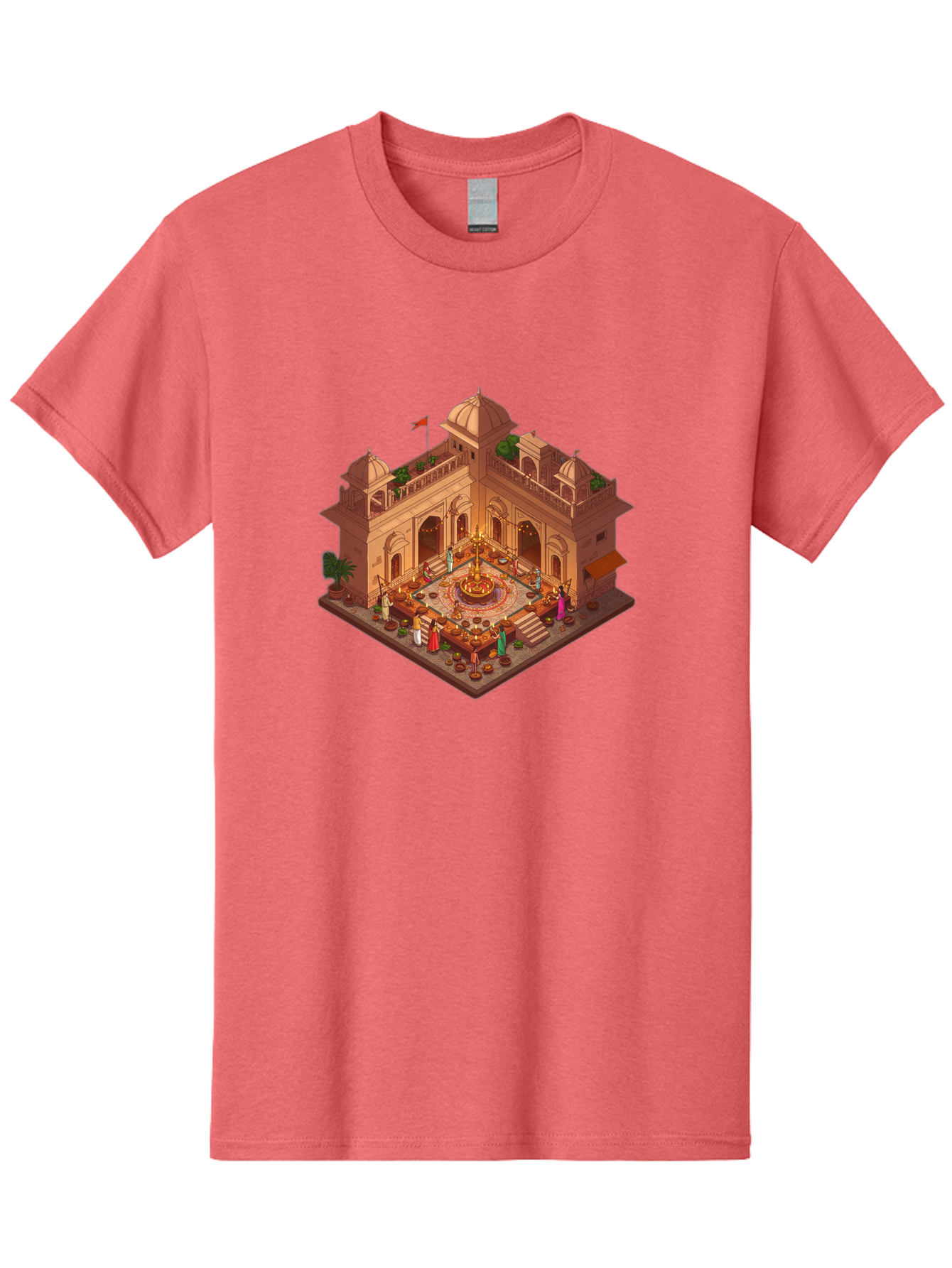 Indian-Palace Men'S Graphic Tee, 100% Cotton, Comfortable Casual Summer Wear, Machine Washable, Indian Palace, Isometric View, Hindu Temple, Cultural Gathering, Traditional Architecture, Vibrant Colors, Cultural Heritage, Ornate Details, Bad213