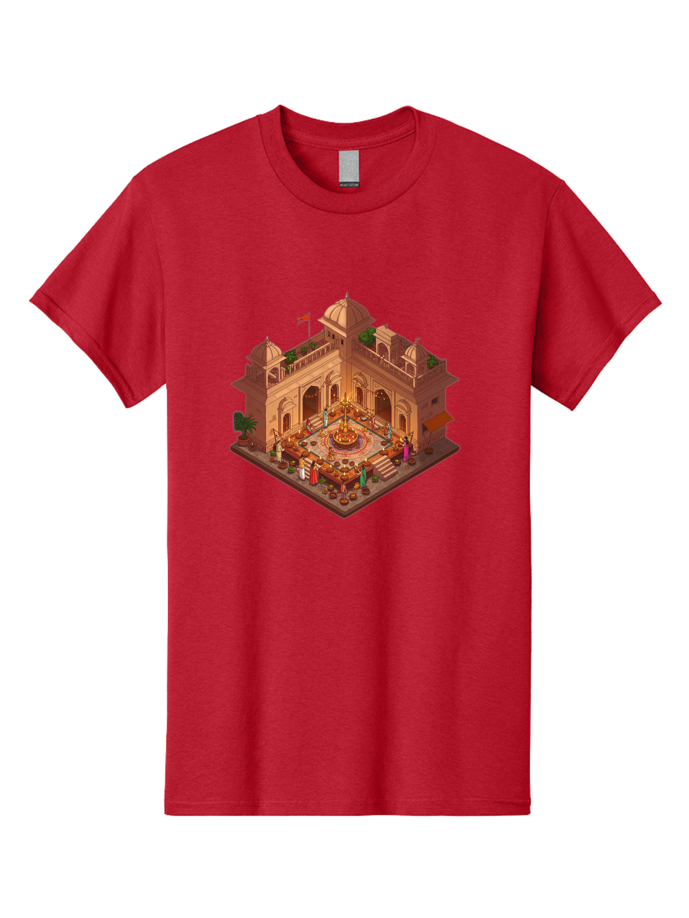 Indian-Palace Men'S Graphic Tee, 100% Cotton, Comfortable Casual Summer Wear, Machine Washable, Indian Palace, Isometric View, Hindu Temple, Cultural Gathering, Traditional Architecture, Vibrant Colors, Cultural Heritage, Ornate Details, Bad213