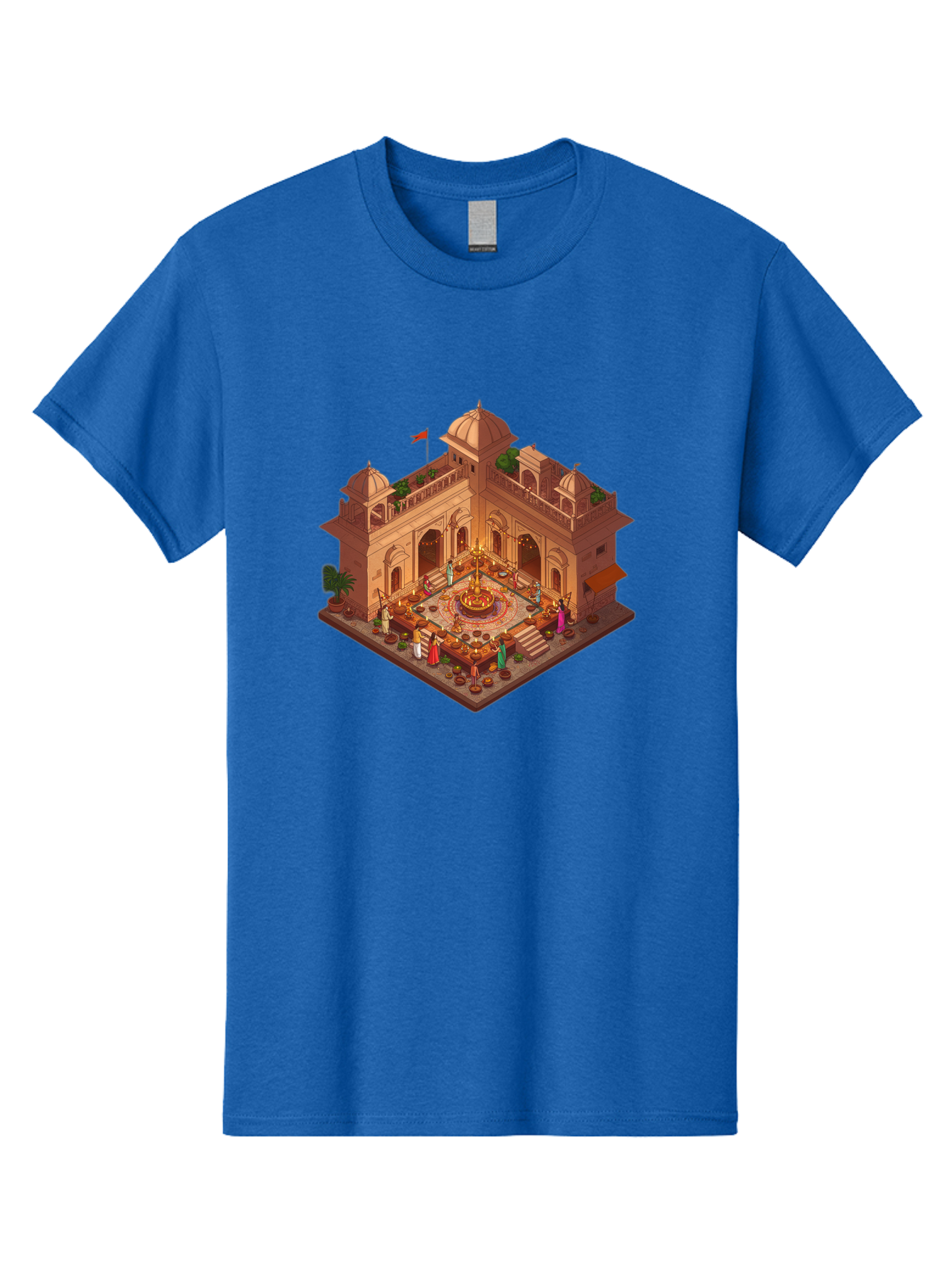 Indian-Palace Men'S Graphic Tee, 100% Cotton, Comfortable Casual Summer Wear, Machine Washable, Indian Palace, Isometric View, Hindu Temple, Cultural Gathering, Traditional Architecture, Vibrant Colors, Cultural Heritage, Ornate Details, Bad213